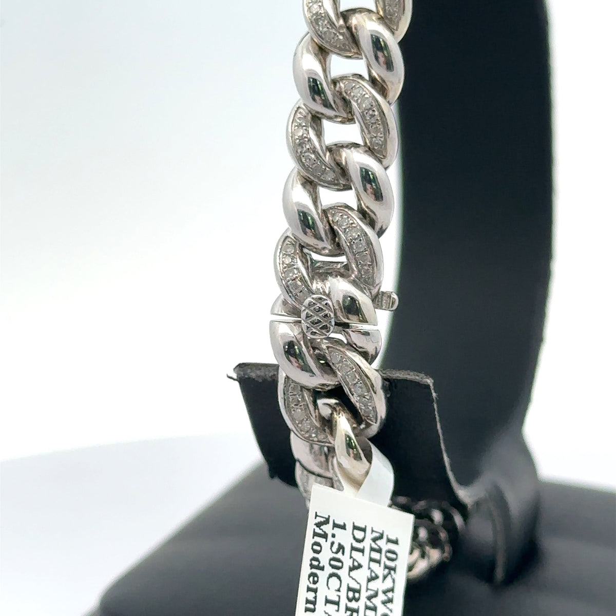 10k White Gold 1.50 CT Diamond Miami Cuban Link Bracelet, 28.9g, S108077