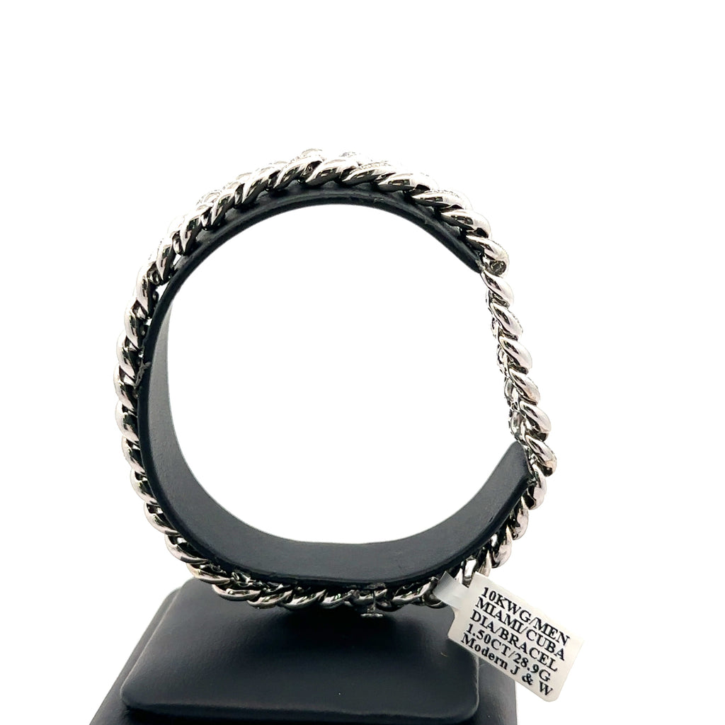 10k White Gold 1.50 CT Diamond Miami Cuban Link Bracelet, 28.9g, S108077