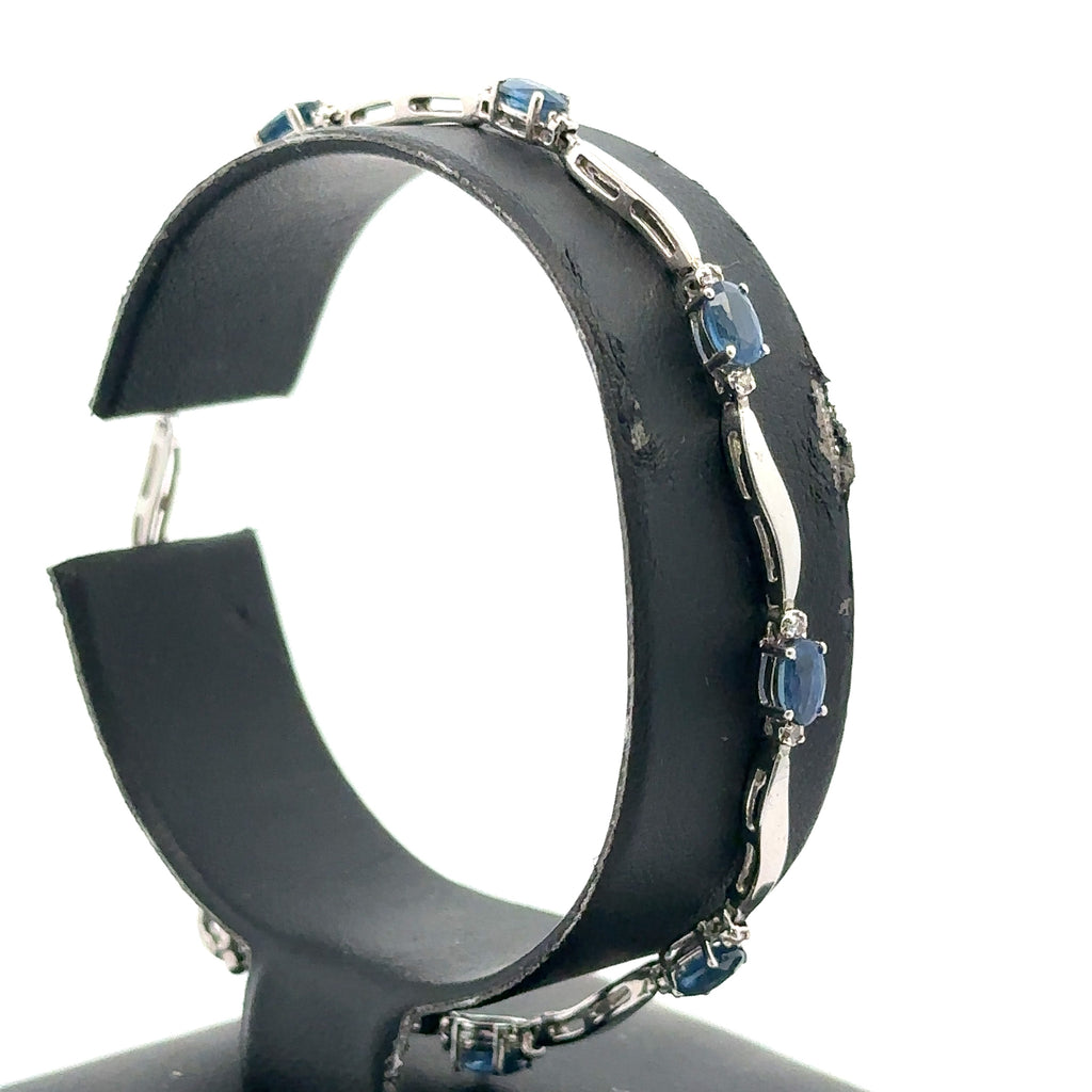 14K White Gold 2.25CT Sapphire & Diamonds Ladies Bracelet, 5.3G, 7"