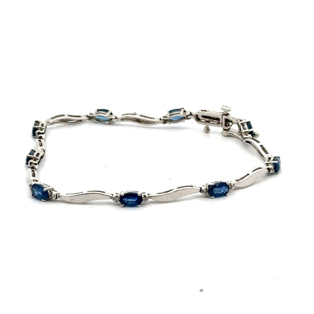 14K White Gold 2.25CT Sapphire & Diamonds Ladies Bracelet, 5.3G, 7"