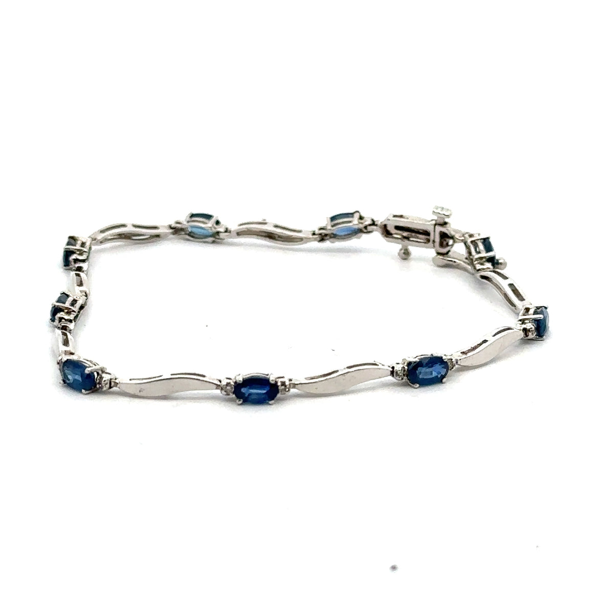 14K White Gold 2.25CT Sapphire & Diamonds Ladies Bracelet, 5.3G, 7"