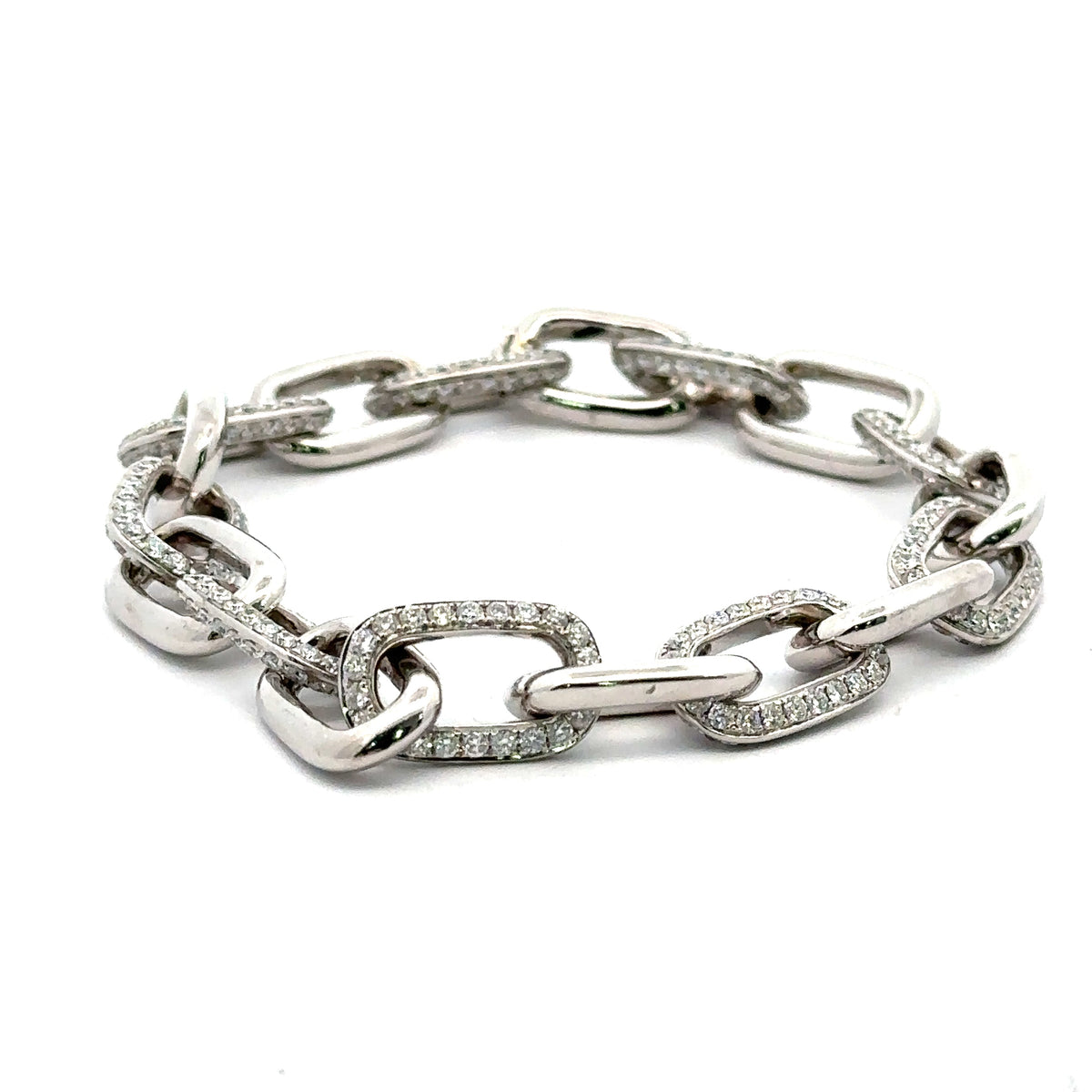 18k White Gold 4.50CT Pave Diamond Paper Clip Style Unisex Bracelet, 8" 25.6g