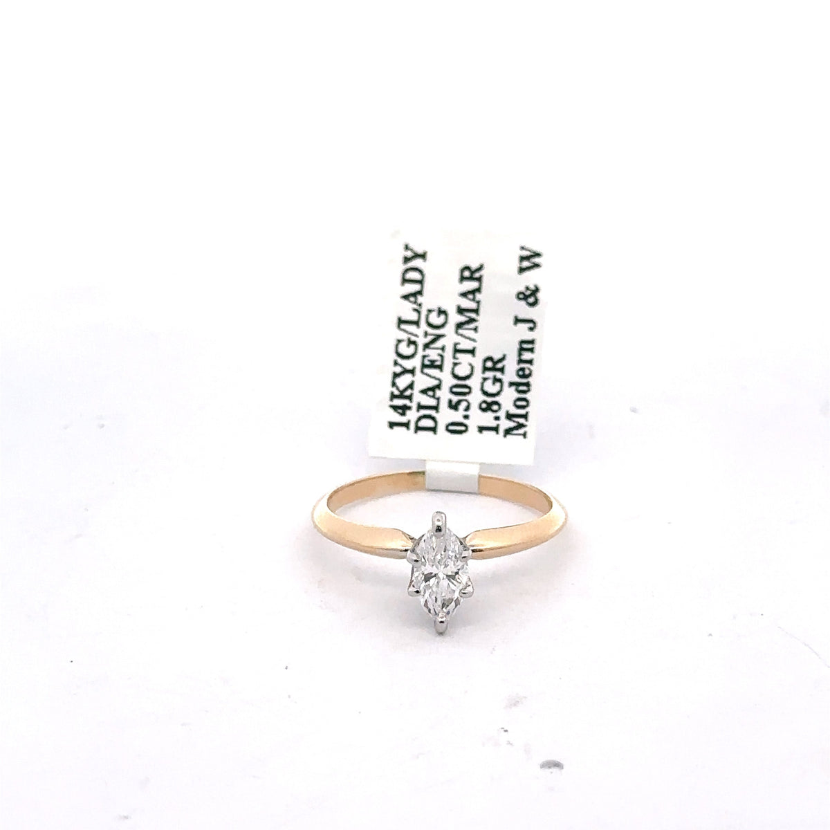 14k Yellow Gold 0.50Ct Marquise Diamond Engagement Ring, 1.8gm, Size 5.5 S108102