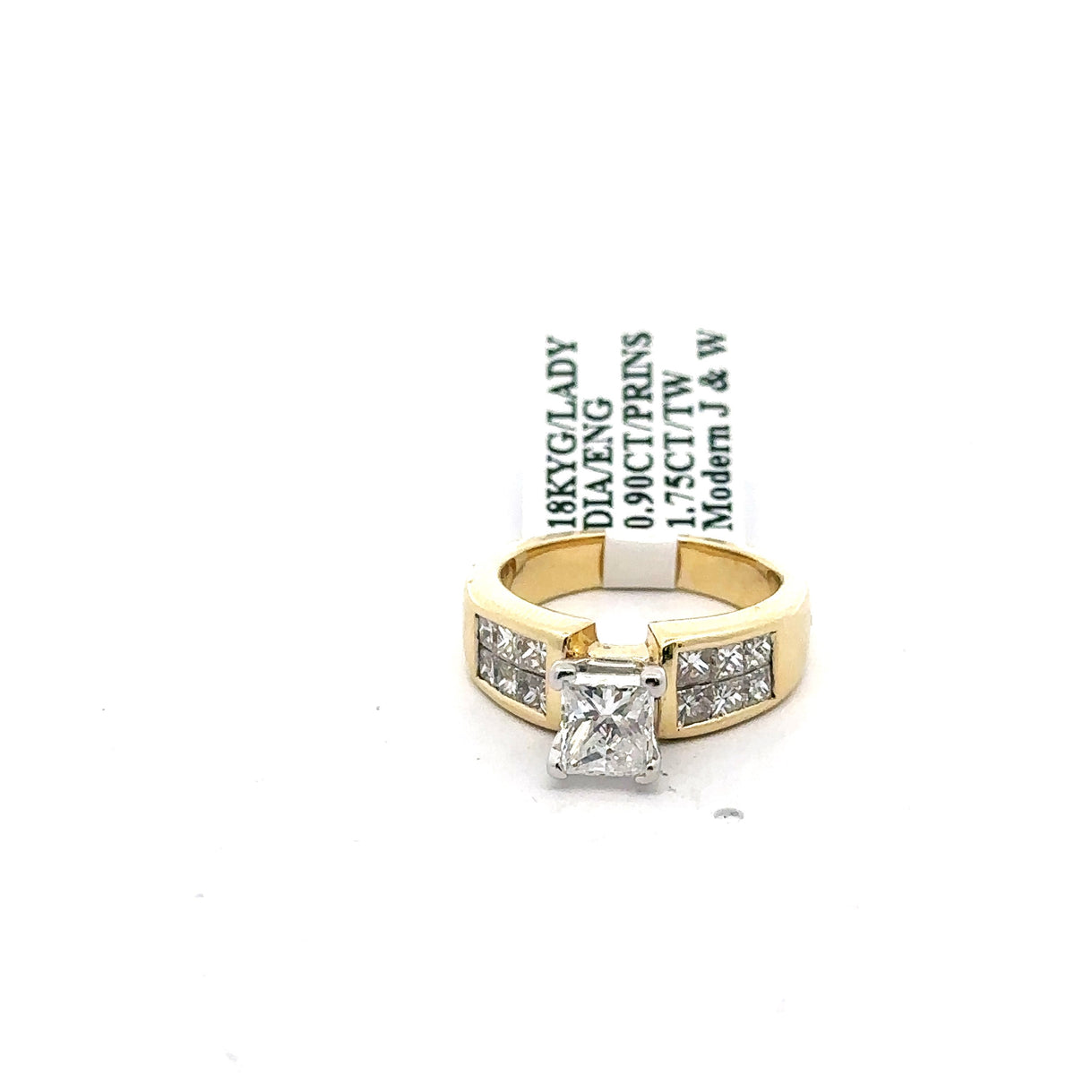 14k Yellow Gold 1.75 CT Princess Cut Diamond Engagement Ring, Size 4, S108101