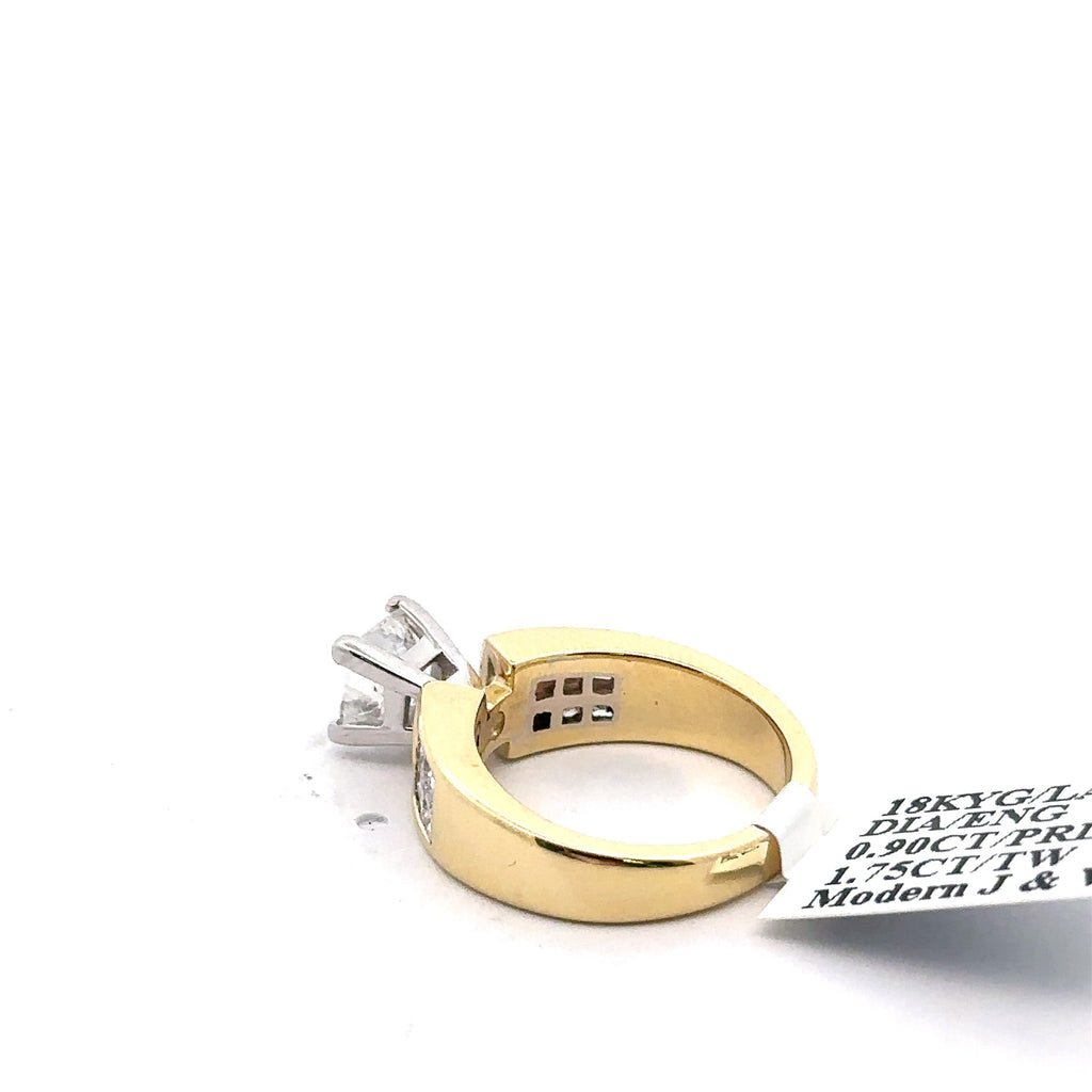 14k Yellow Gold 1.75 CT Princess Cut Diamond Engagement Ring, Size 4, S108101