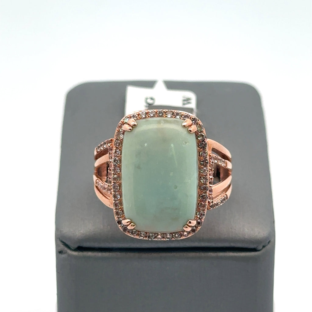 LeVian 14k Rose Gold Jade & Diamonds Ladies Ring, 7.9gm, Size 9.5, S108108