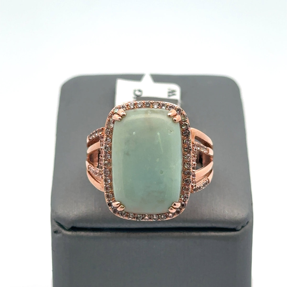 LeVian 14k Rose Gold Jade & Diamonds Ladies Ring, 7.9gm, Size 9.5, S108108