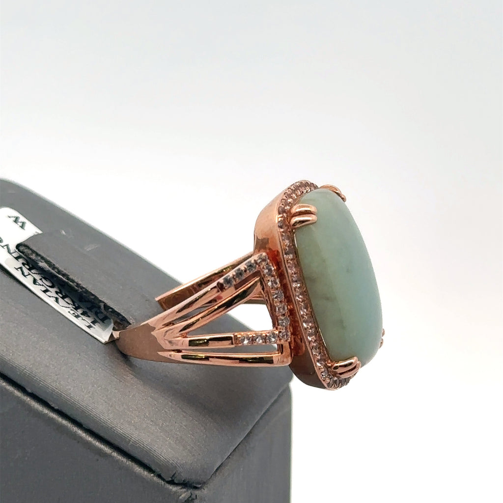 LeVian 14k Rose Gold Jade & Diamonds Ladies Ring, 7.9gm, Size 9.5, S108108
