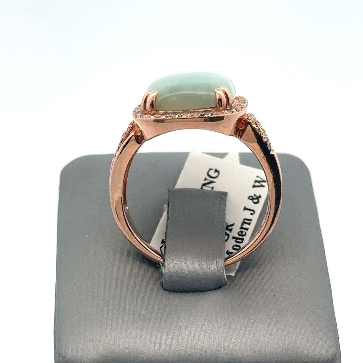 LeVian 14k Rose Gold Jade & Diamonds Ladies Ring, 7.9gm, Size 9.5, S108108