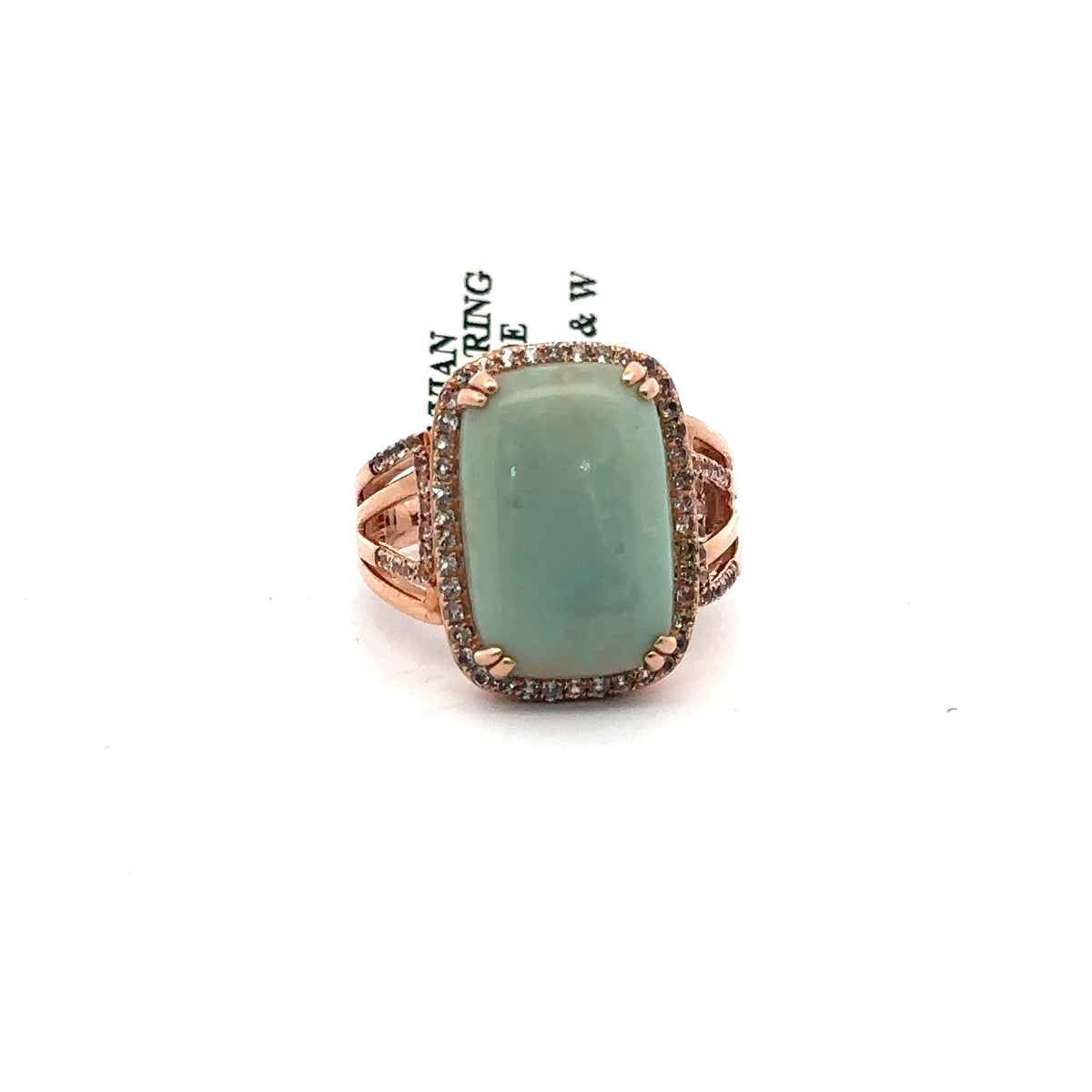 LeVian 14k Rose Gold Jade & Diamonds Ladies Ring, 7.9gm, Size 9.5, S108108