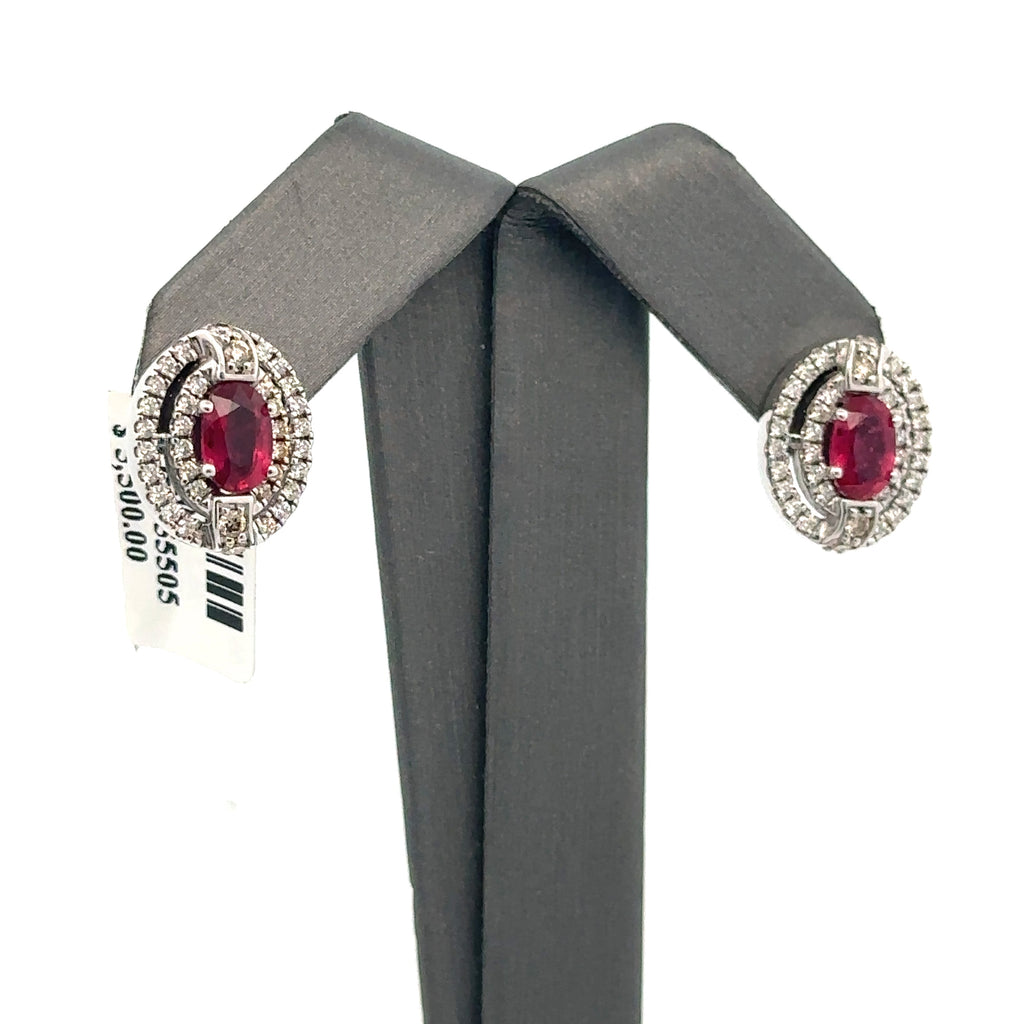 14k White Gold 3.00 CT Diamond & Ruby Drop Earrings, 8.1g, S108109