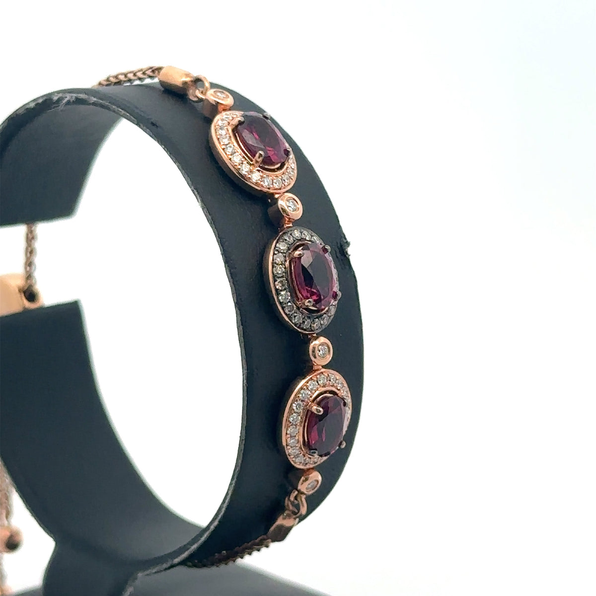 LeVian 14k Rose Gold Garnet & Halo Diamonds Bolo Bracelet, 9.9.G, S108103