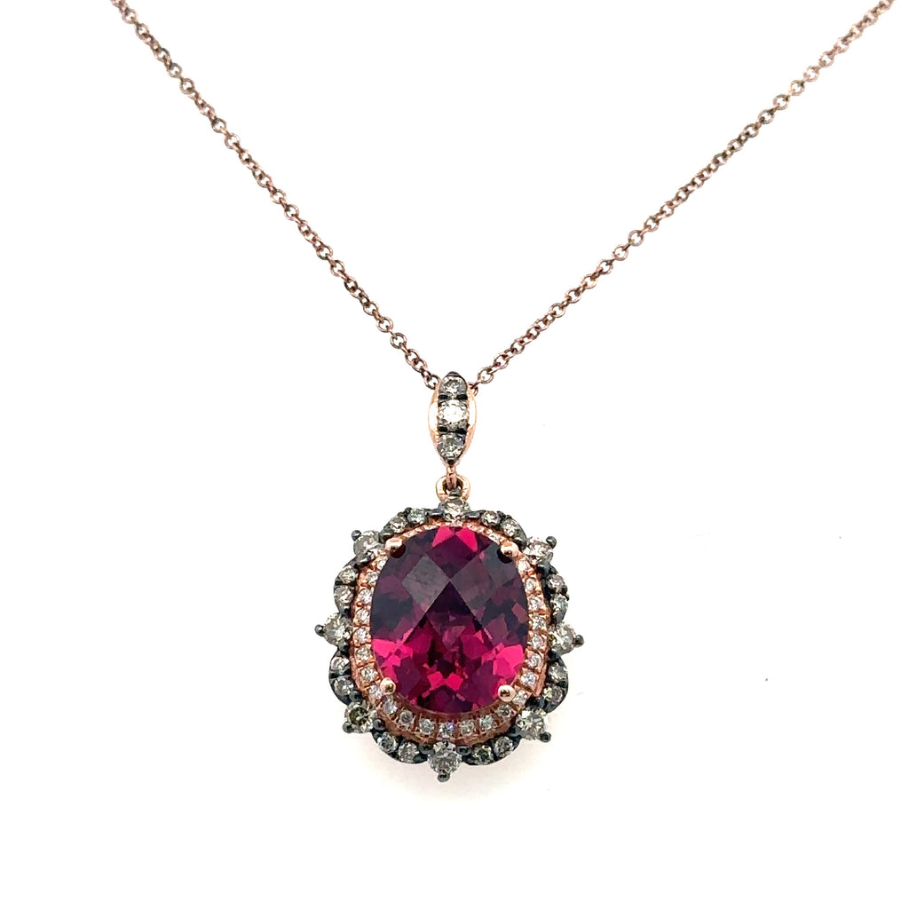 LeVian 14k Rose Gold  & Black Rhodium Garnet & Diamond Pendant, necklace S108105