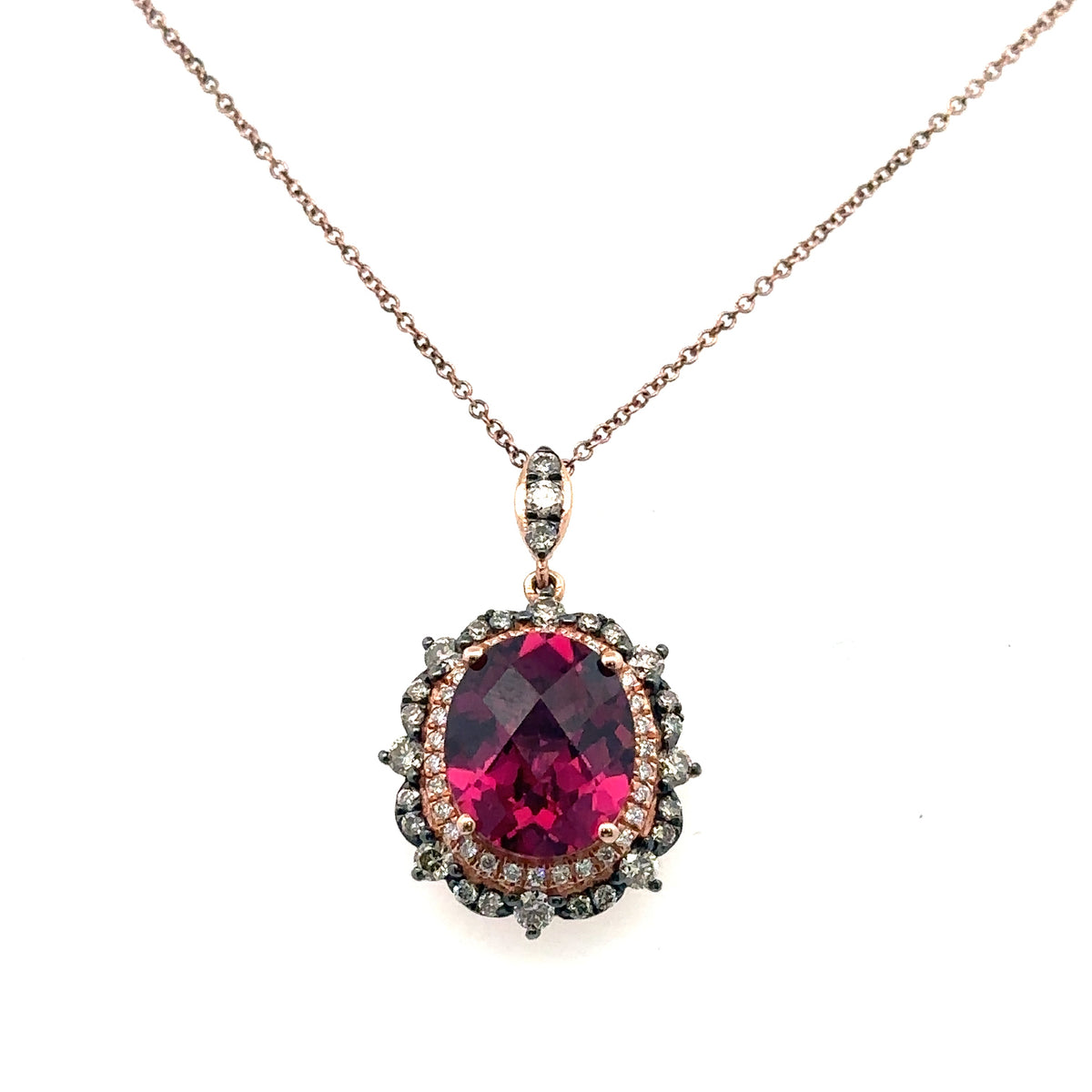 LeVian 14k Rose Gold  & Black Rhodium Garnet & Diamond Pendant, necklace S108105