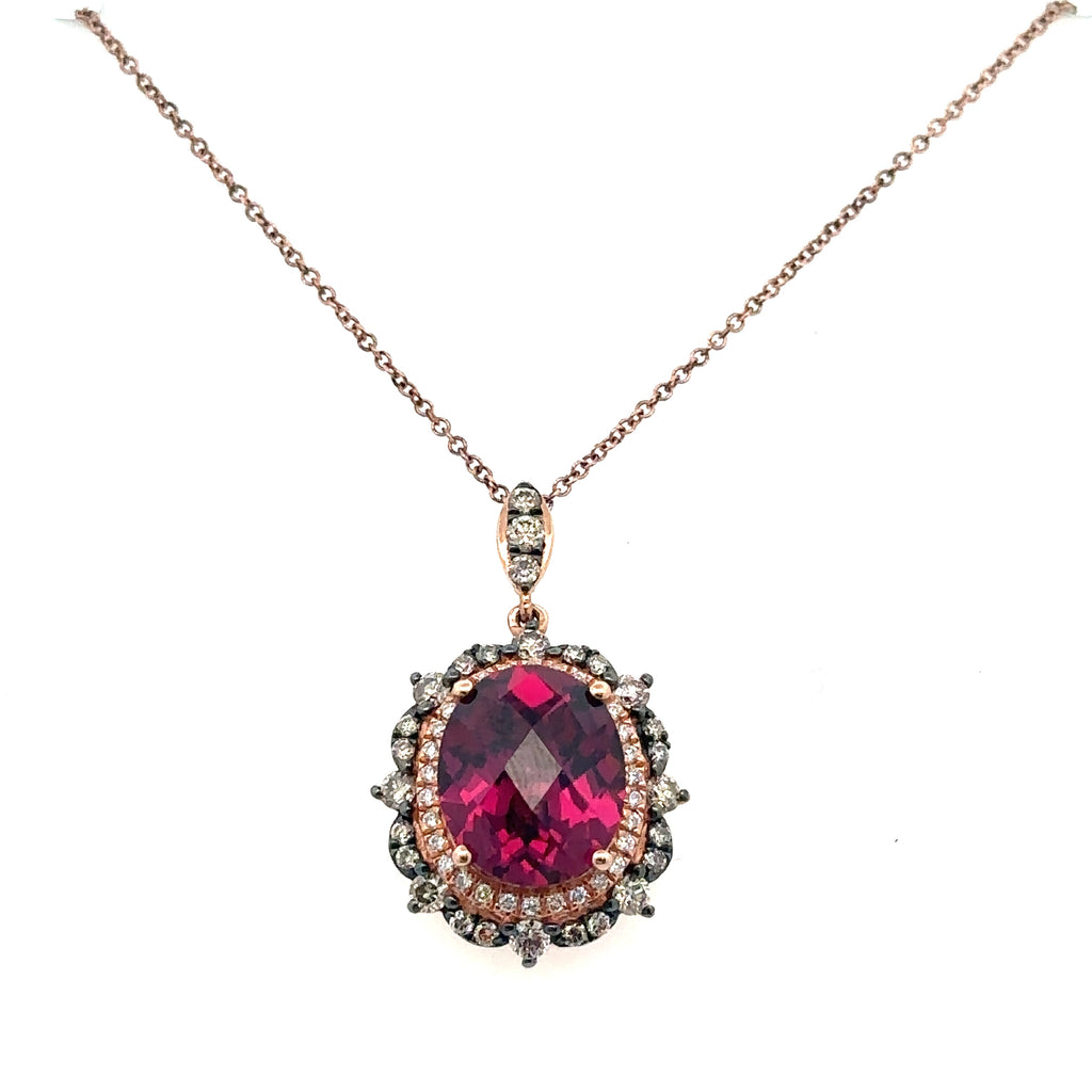LeVian 14k Rose Gold  & Black Rhodium Garnet & Diamond Pendant, necklace S108105
