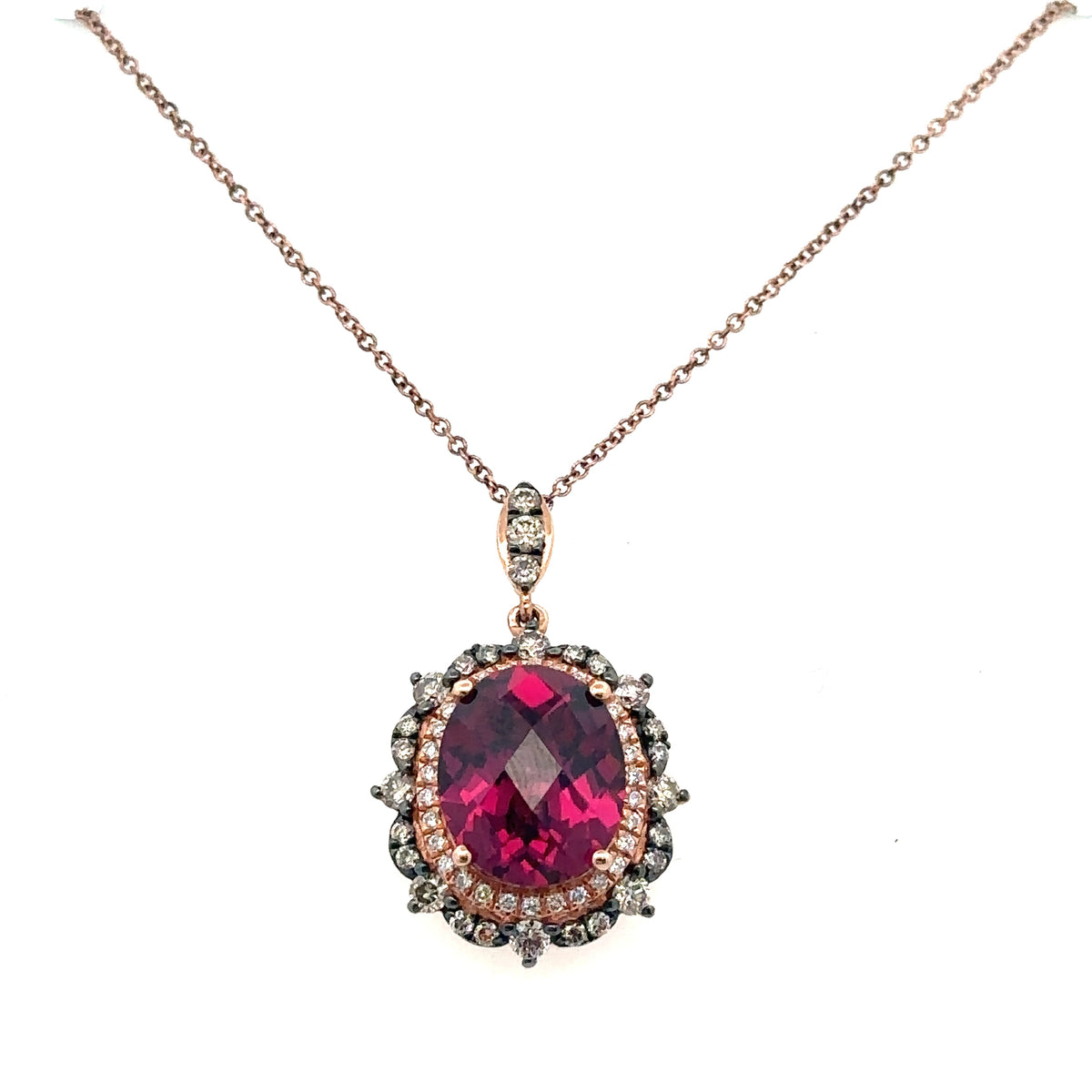 LeVian 14k Rose Gold  & Black Rhodium Garnet & Diamond Pendant, necklace S108105