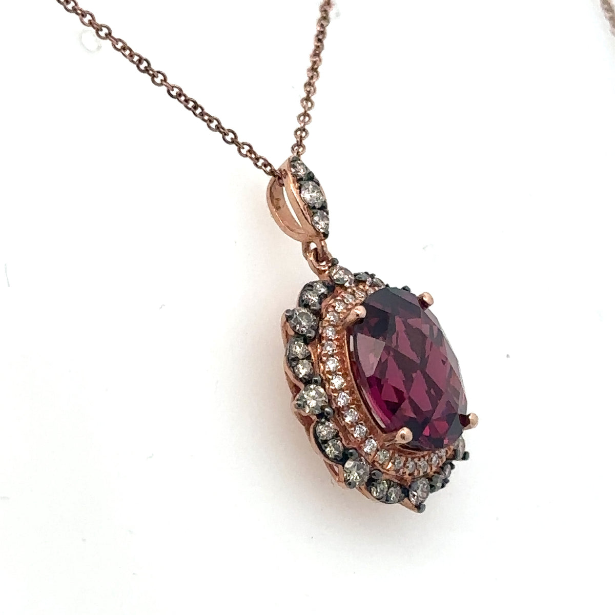LeVian 14k Rose Gold  & Black Rhodium Garnet & Diamond Pendant, necklace S108105