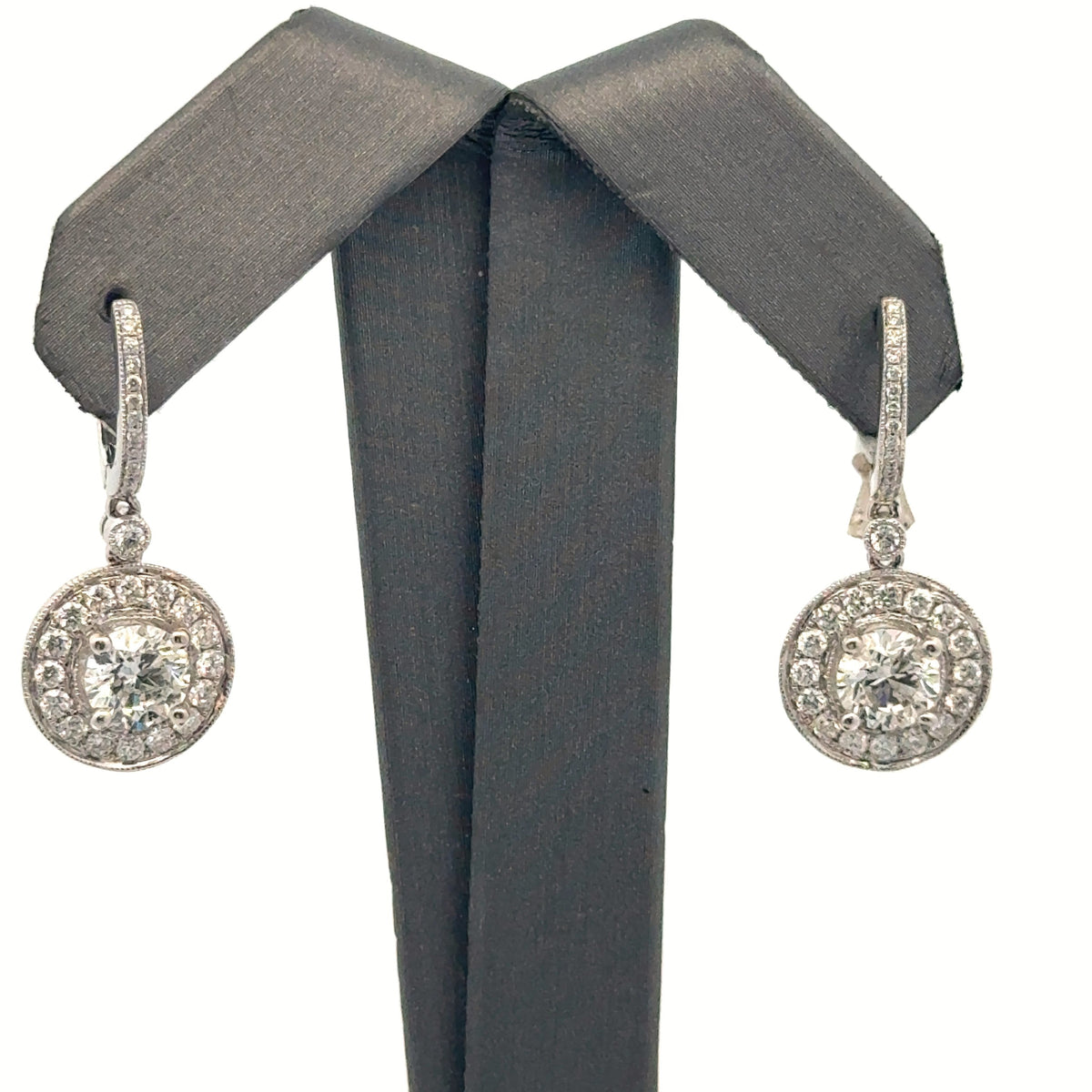 14k White Gold 2.90CTW Diamond Halo Drop Earrings, 6.2gm, S13891