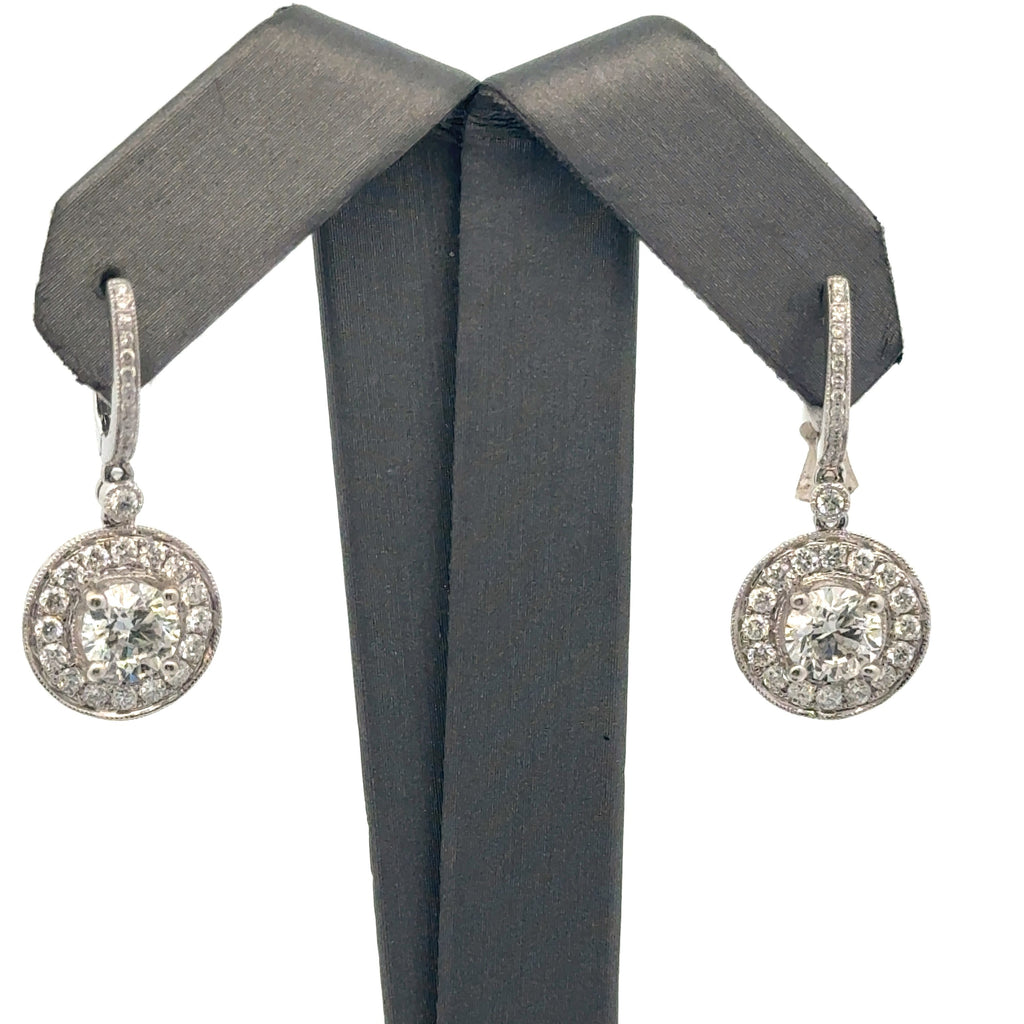 14k White Gold 2.90CTW Diamond Halo Drop Earrings, 6.2gm, S13891