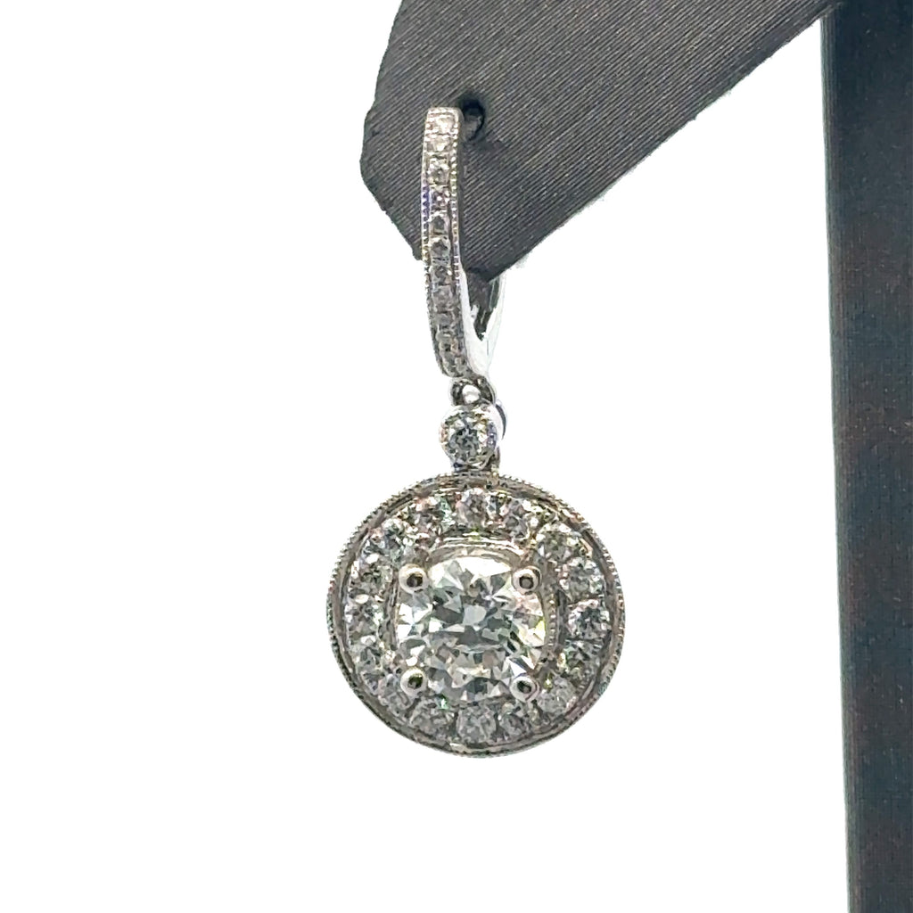 14k White Gold 2.90CTW Diamond Halo Drop Earrings, 6.2gm, S13891