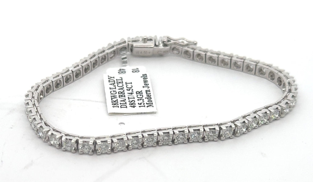 14k White Gold 3.75 CT Diamond Anklet Bracelet, 10", 9.5g, S16297