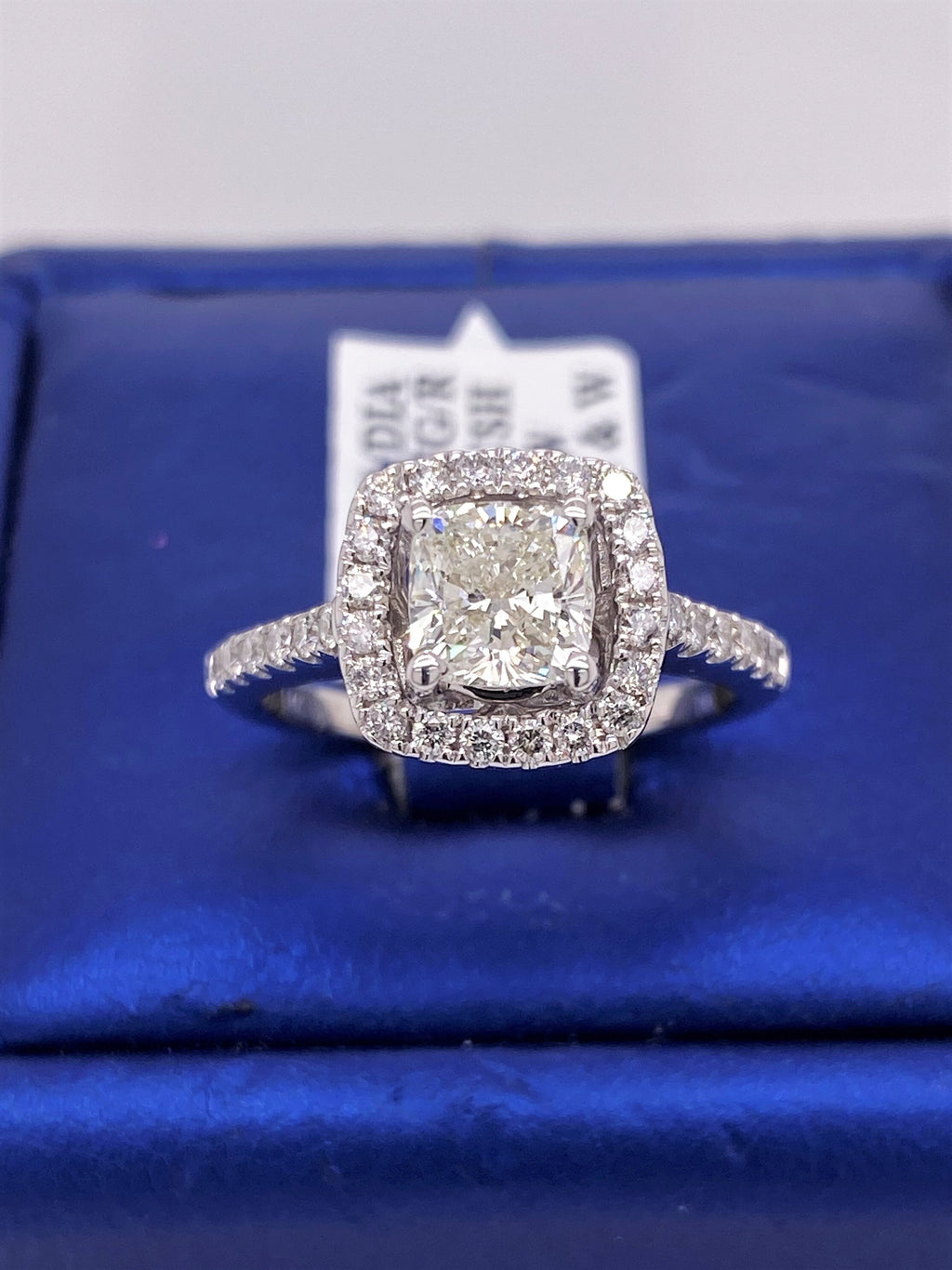 14k White Gold 1.50 CT Cushion Diamond Halo Engagement Ring