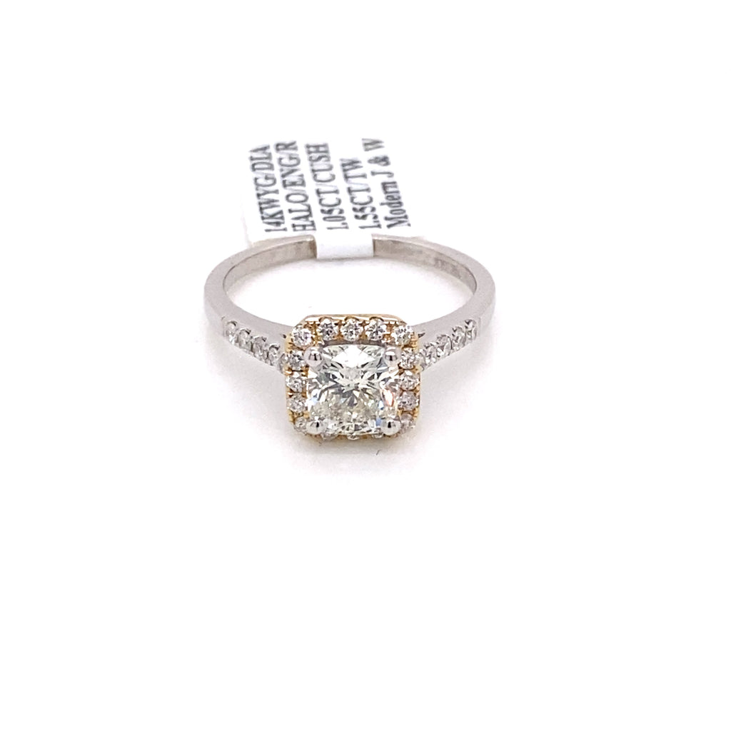 14k White Gold 1.55 CT Cushion Diamond Engagement Ring