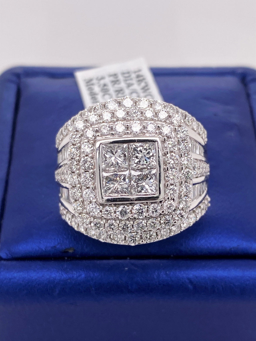 14k White Gold 3.50 CT Diamond Ladies Cluster Ring