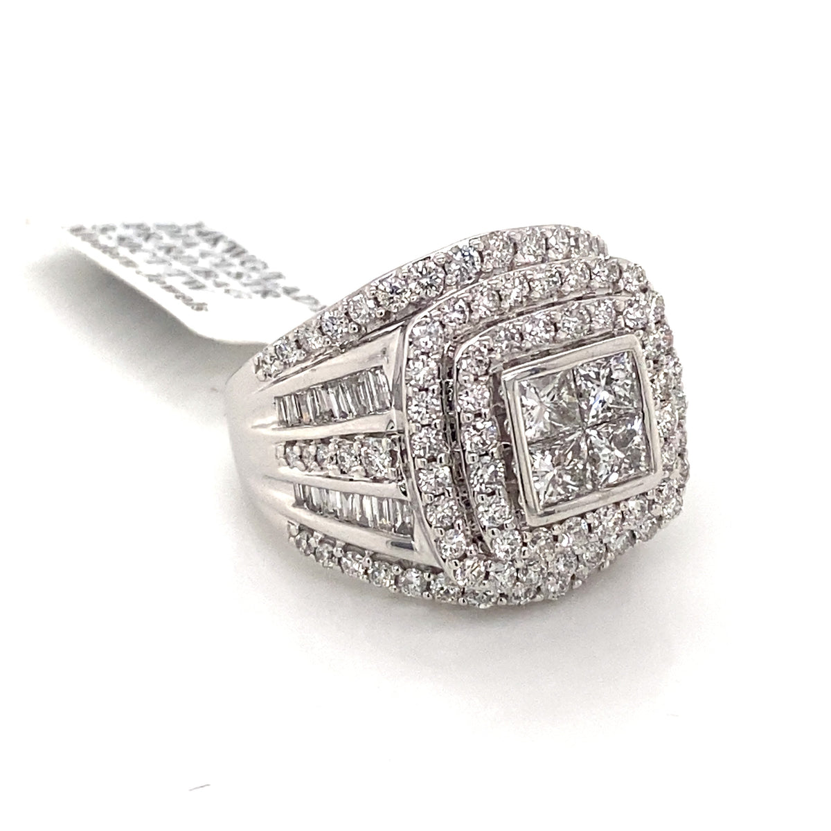 14k White Gold 3.50 CT Diamond Ladies Cluster Ring