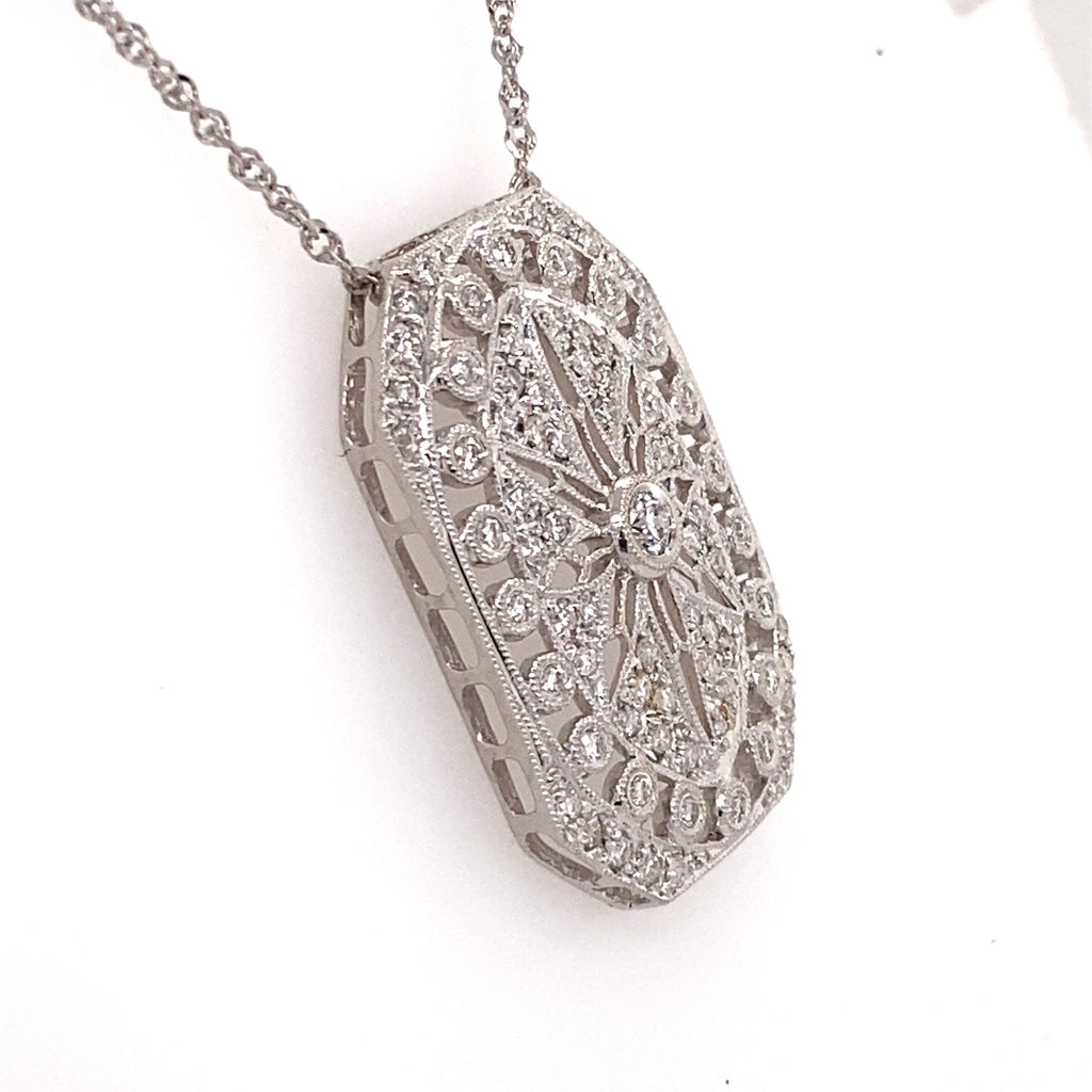 18k White Gold 1.00 CT Diamond Filigree Pendant