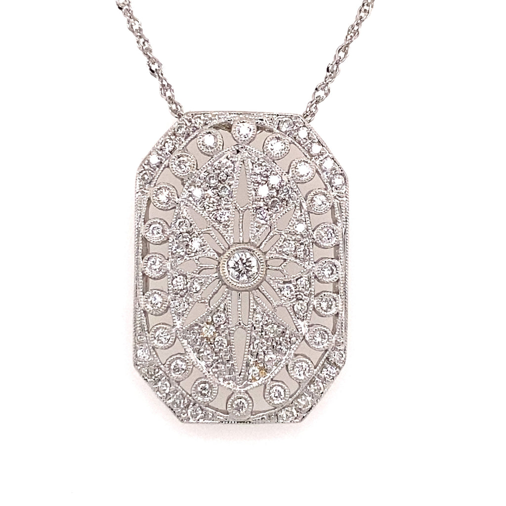 18k White Gold 1.00 CT Diamond Filigree Pendant