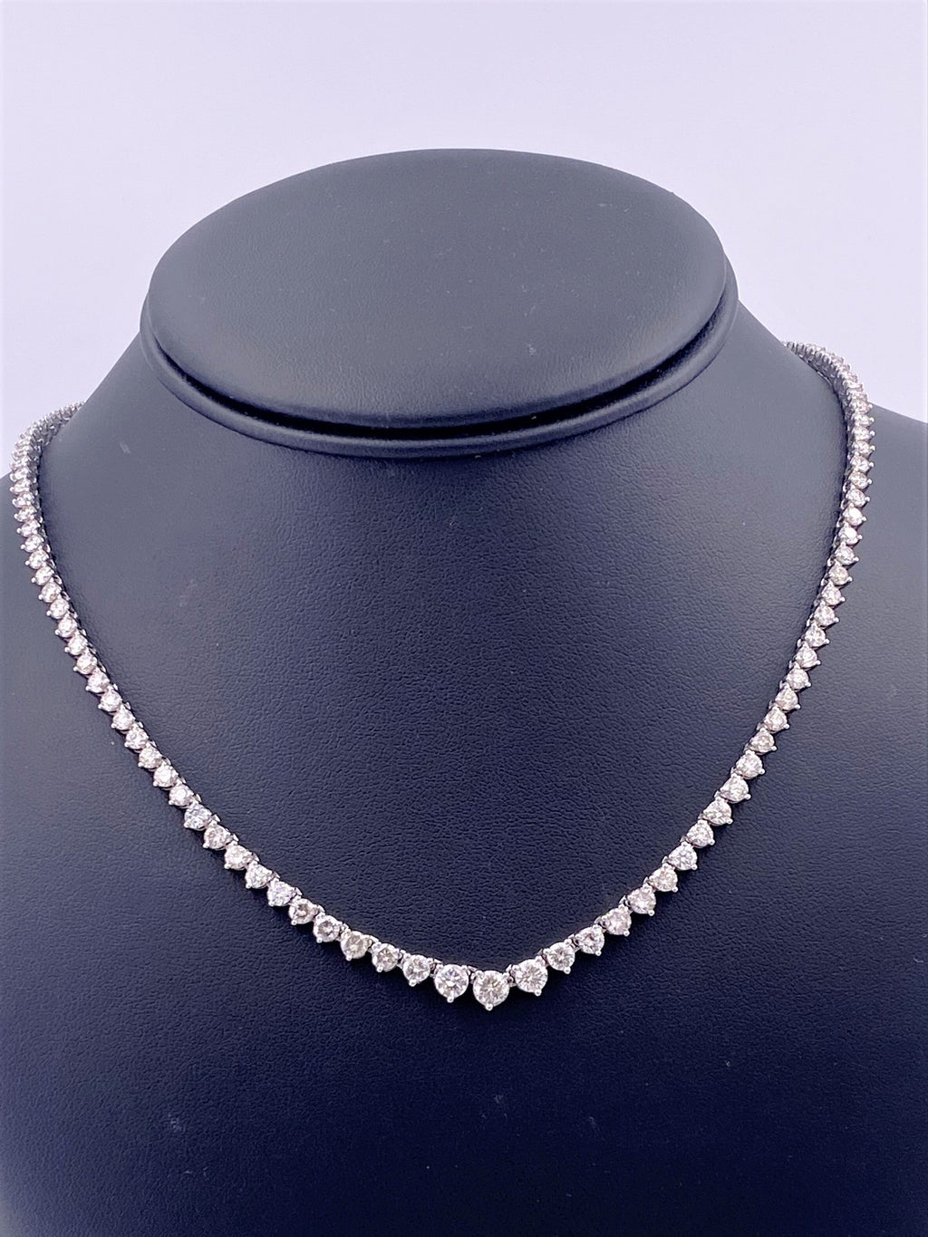 14k White Gold 12.00 CT Diamond Riviera Tennis Necklace, S15399