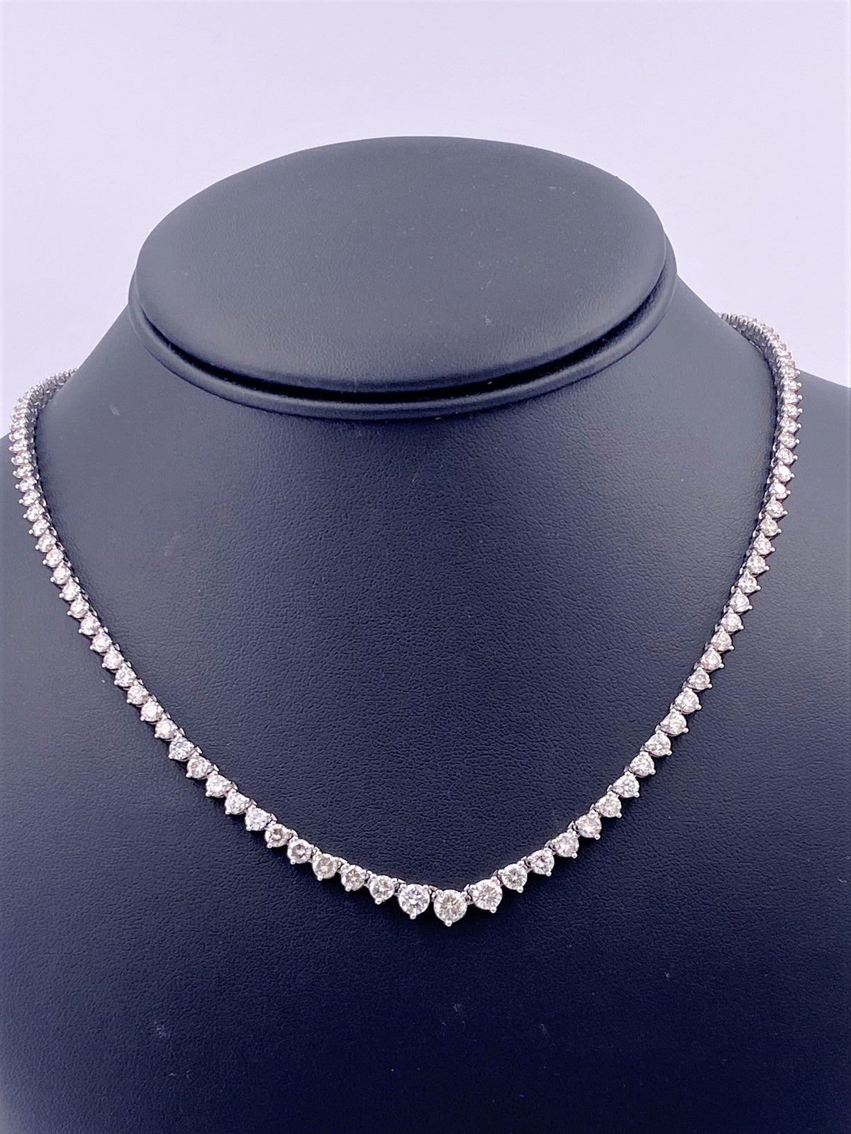 14k White Gold 12.00 CT Diamond Riviera Tennis Necklace, S15399