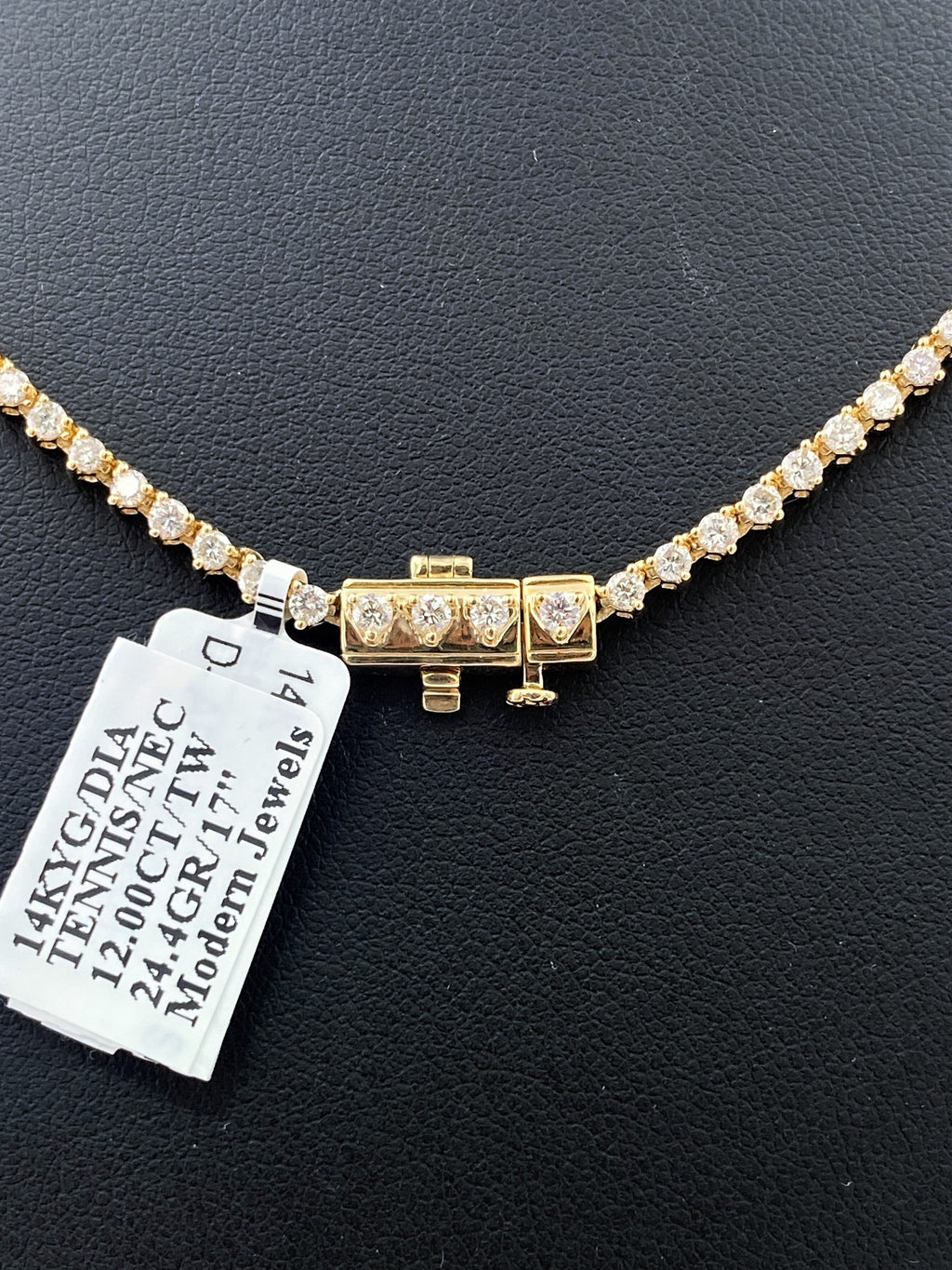 14k Yellow Gold 12.00 CT Diamond Riviera Tennis Necklace
