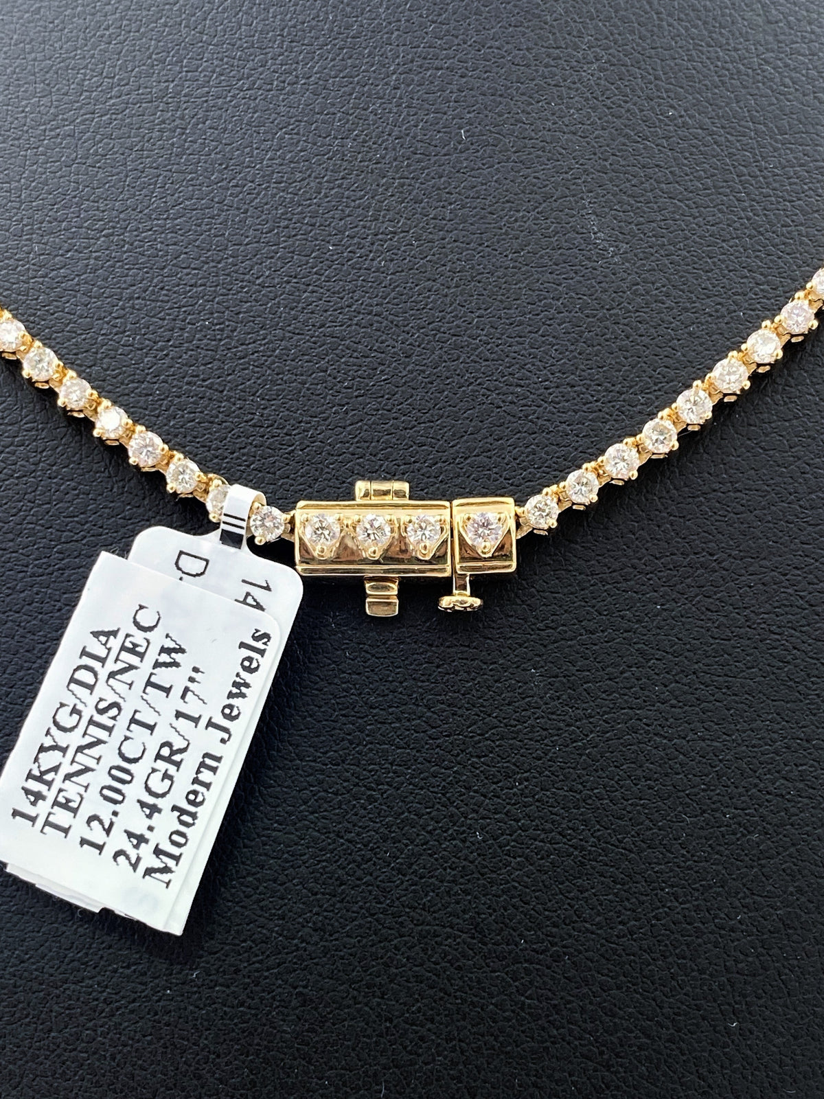 14k Yellow Gold 12.00 CT Diamond Riviera Tennis Necklace