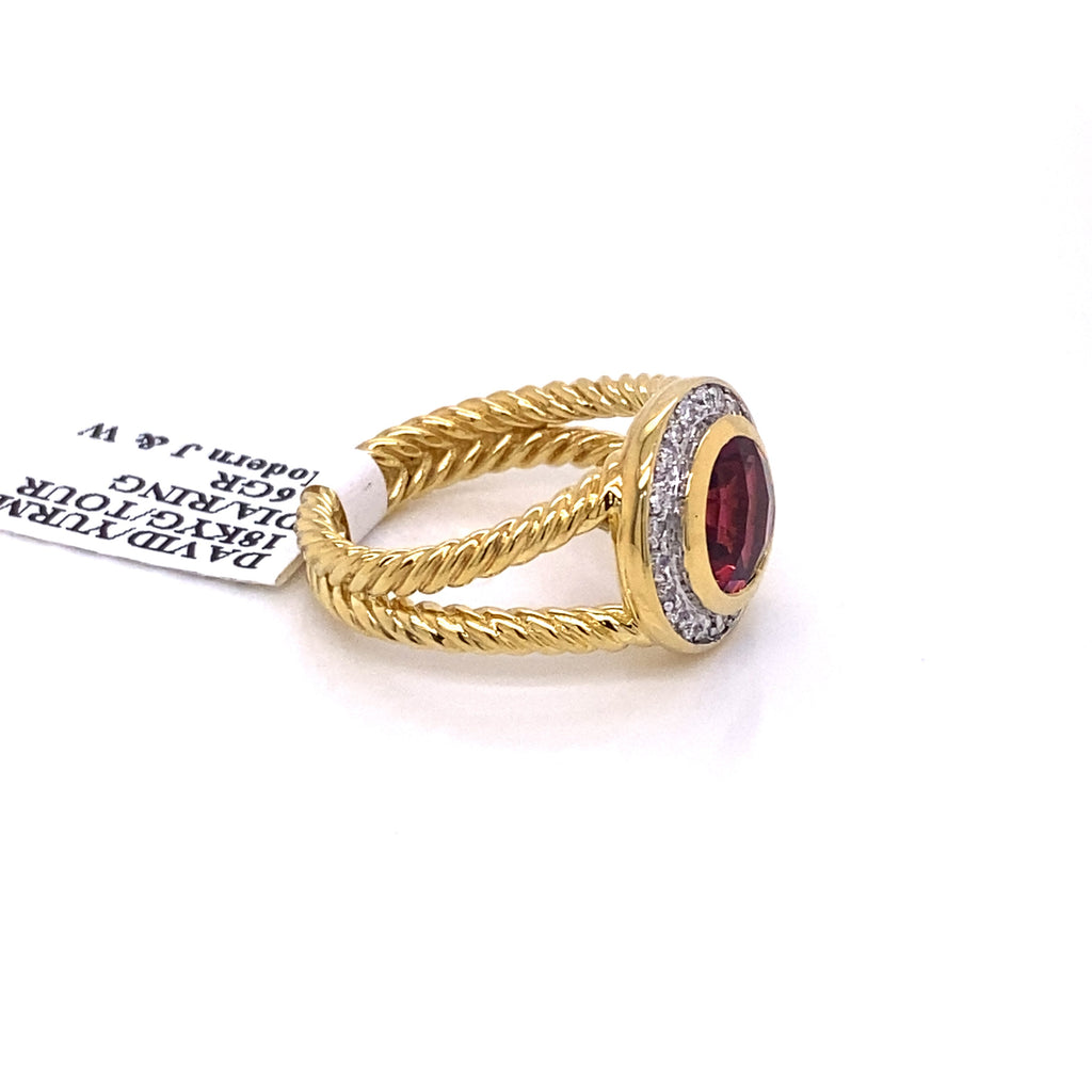David Yurman 18k Yellow Gold Rubellite & Diamond Ladies Ring