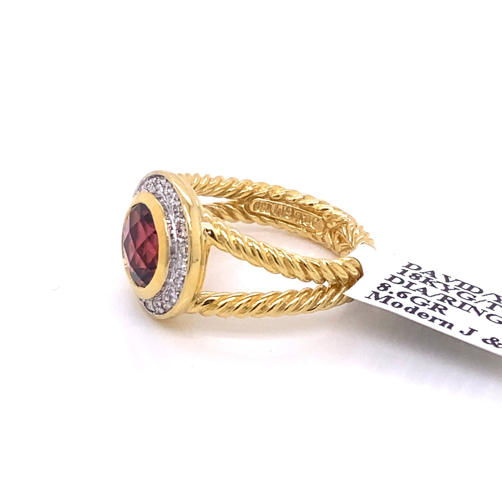 David Yurman 18k Yellow Gold Rubellite & Diamond Ladies Ring