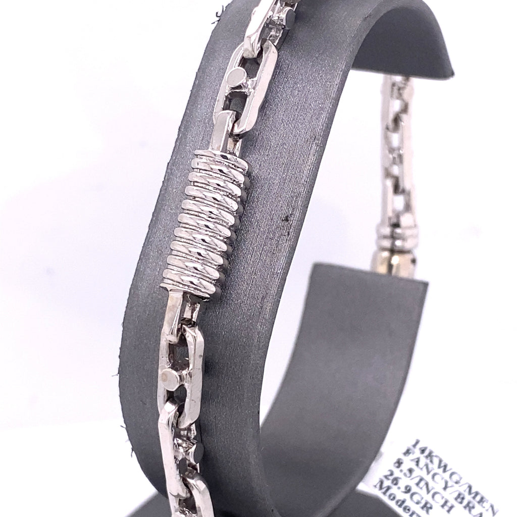 14k White Gold Fancy Men's Chain Bracelet, S106963