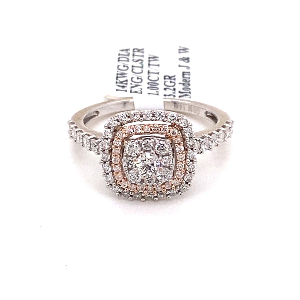 14k White Gold 1.00 CT Diamond Cluster Engagement Ring