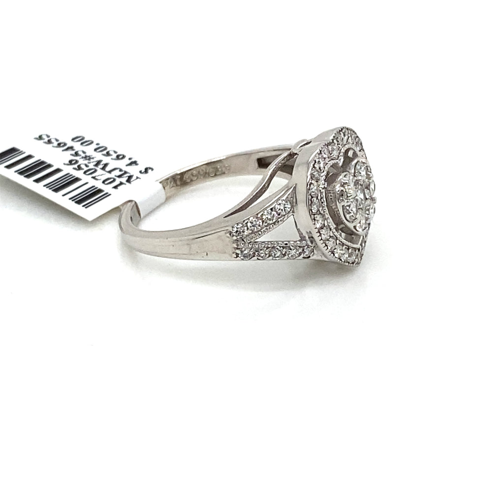 14k White Gold 1.00 CT Diamond Heart Design Ladies Ring