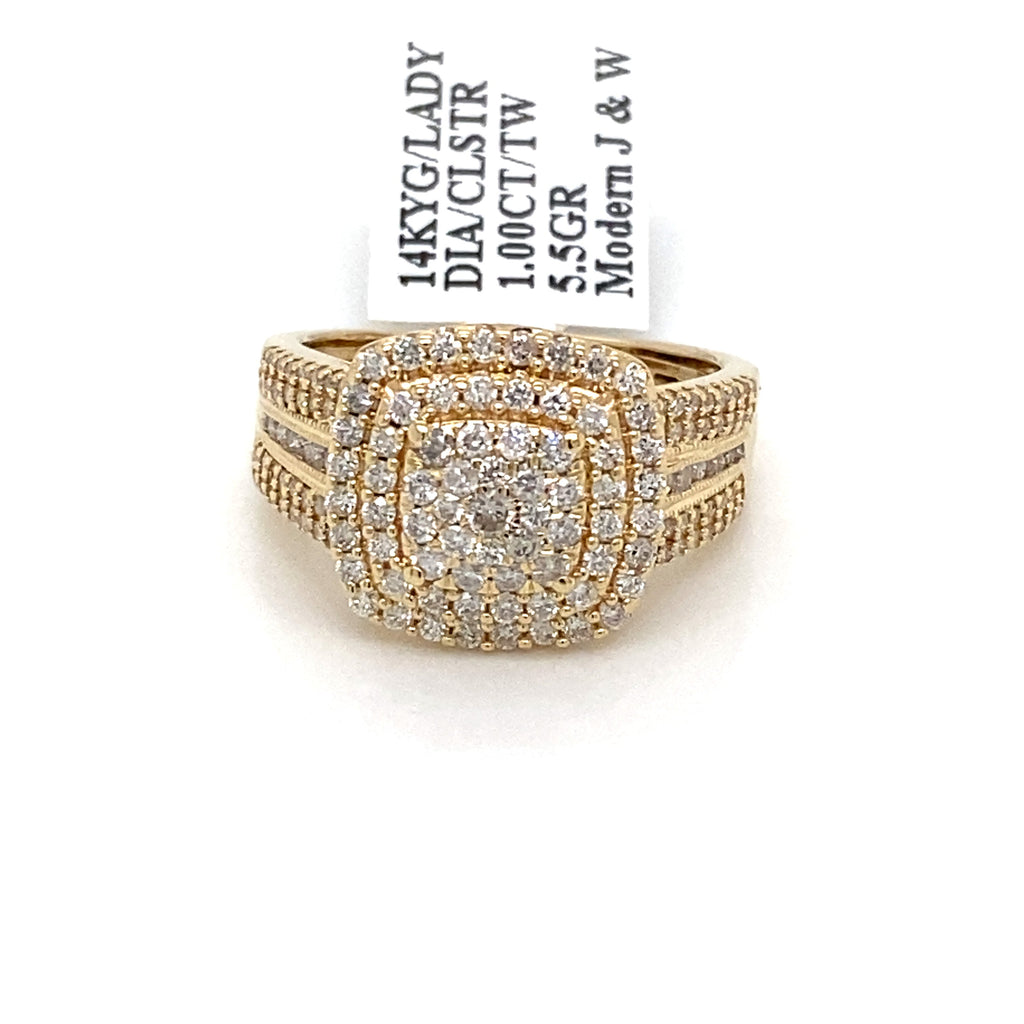 14K Yellow Gold 1.00 CT Diamond Cluster Ladies Ring