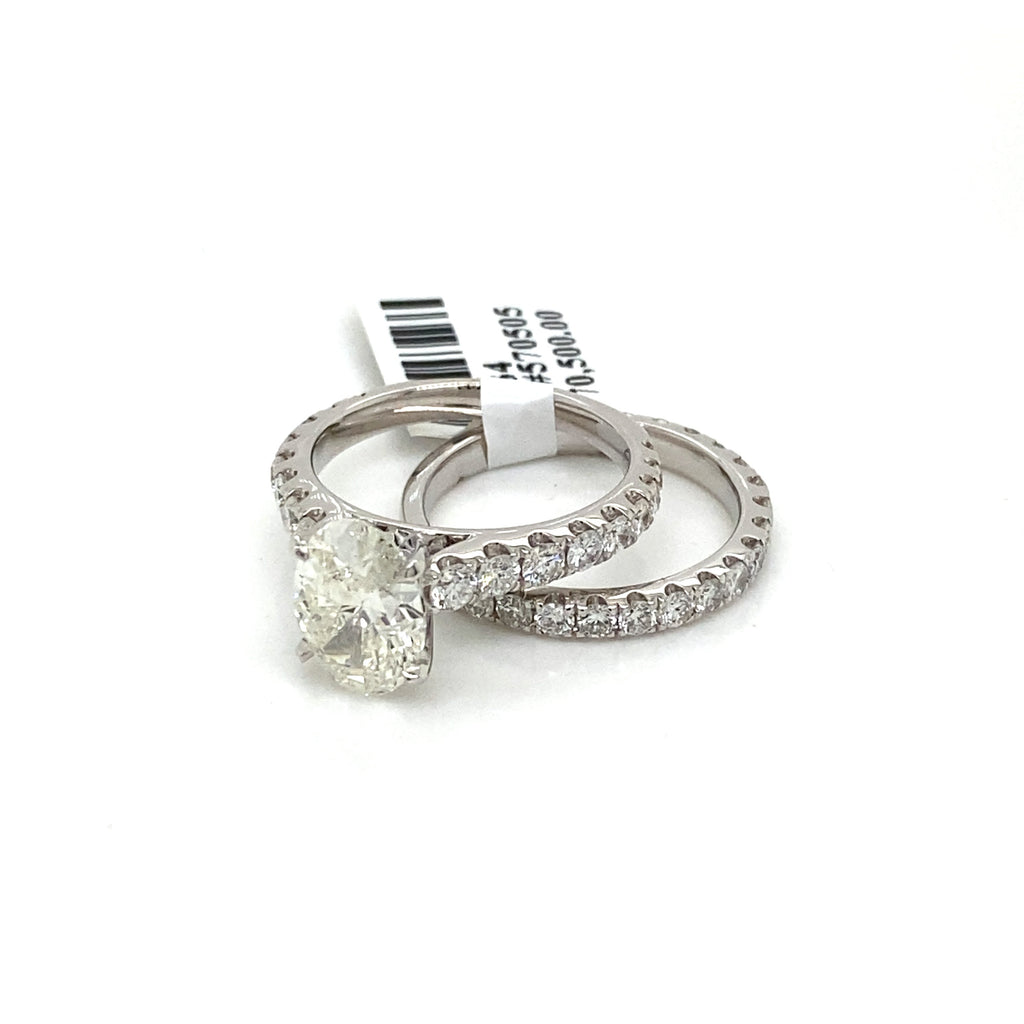 18k White Gold 3.75 CT Oval Cut Diamond Engagement Ring Set