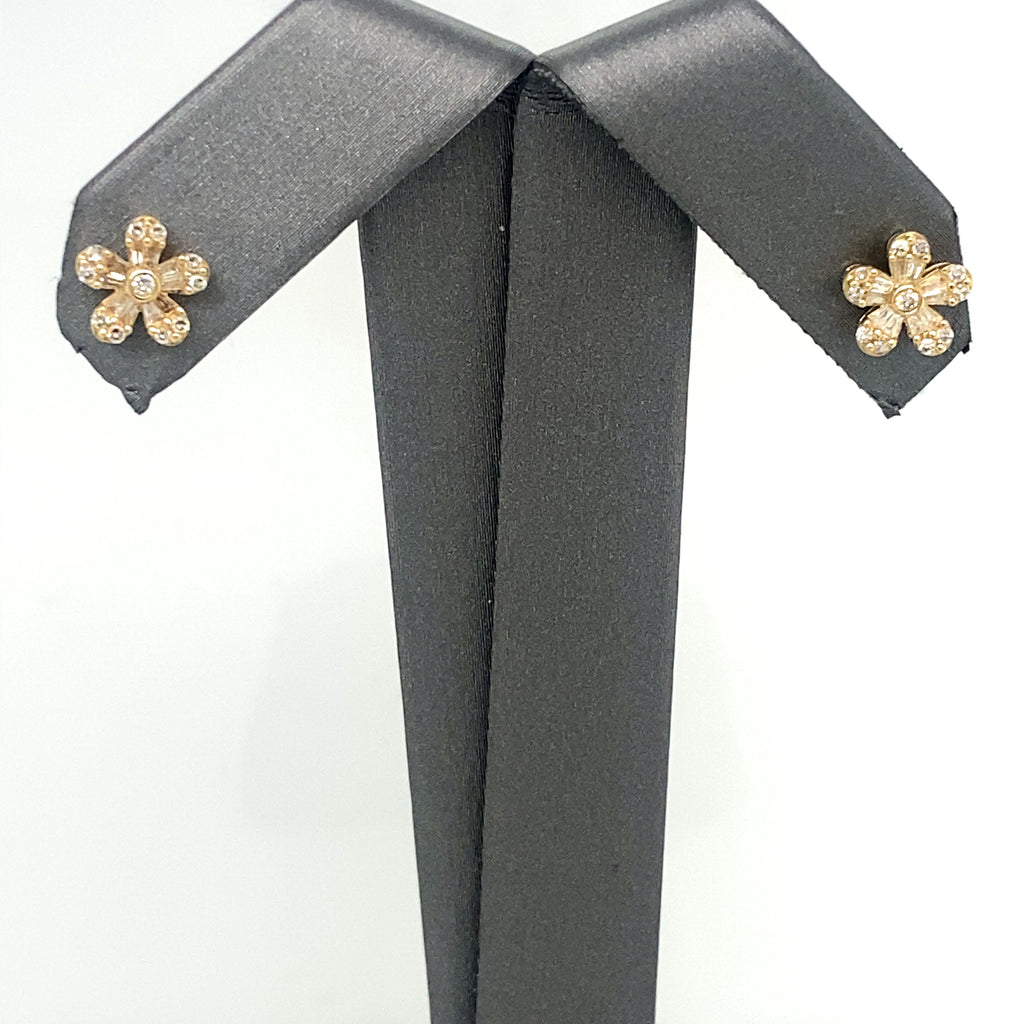 Movado 14k Yellow GOld 0.50 CT Diamond Flower Stud Earrings