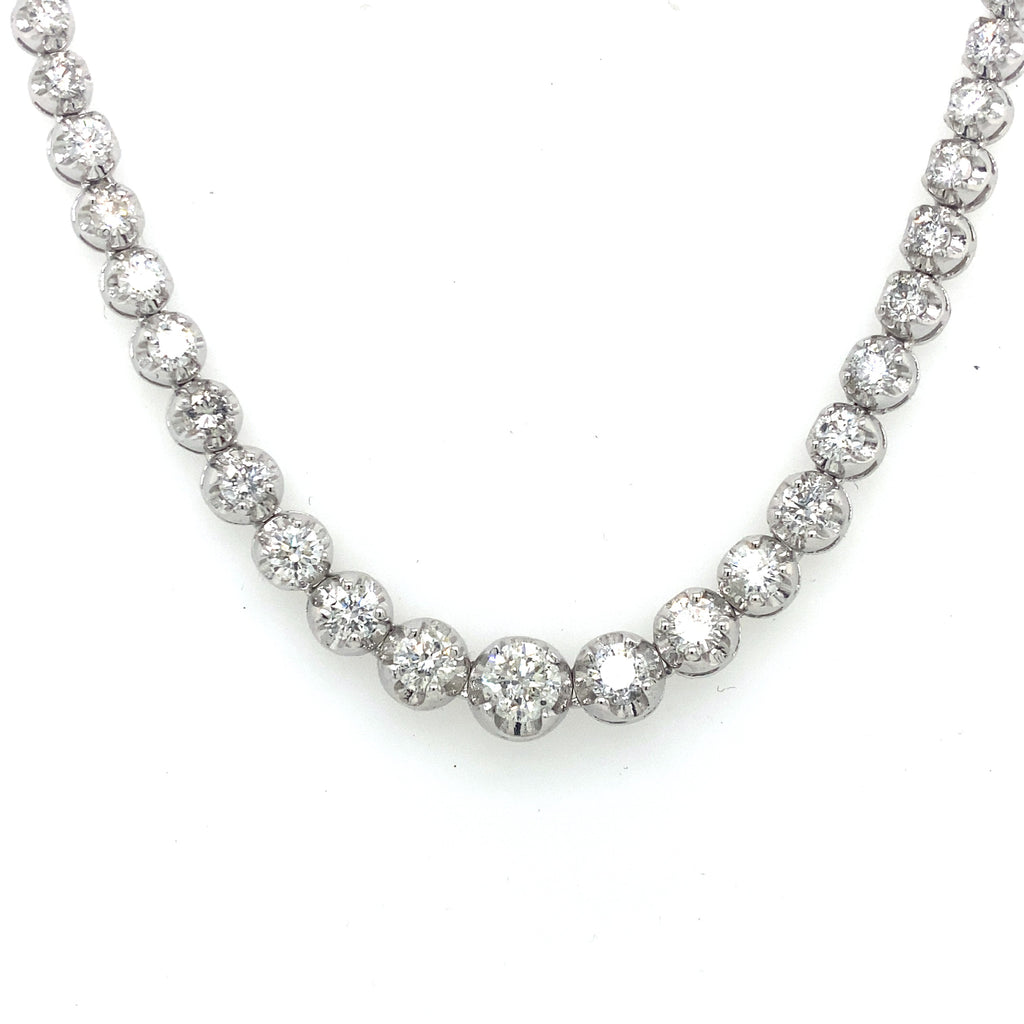 14k White Gold 12.50 CT Diamond Graduating Tennis Necklace, S107083