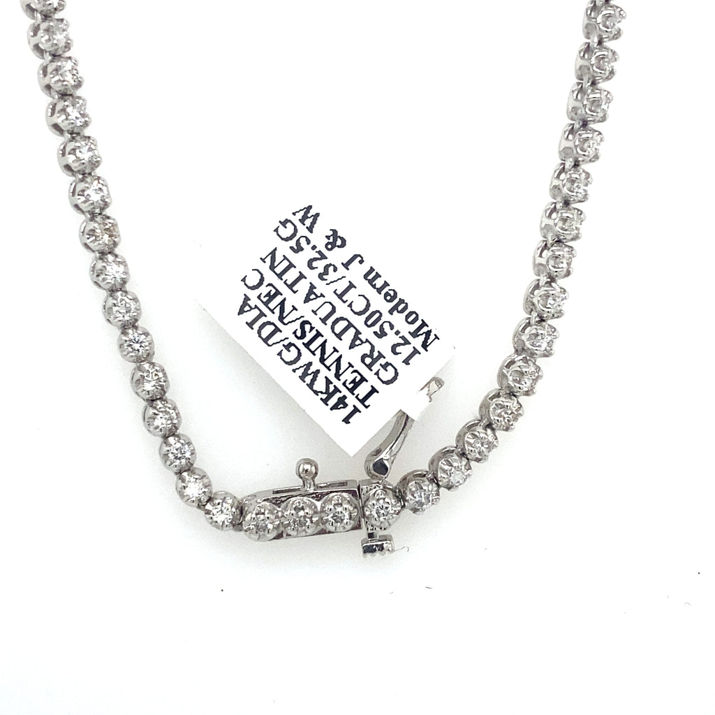 14k White Gold 12.50 CT Diamond Graduating Tennis Necklace, S107083