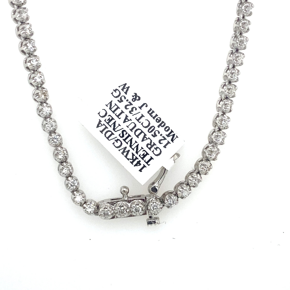 14k White Gold 12.50 CT Diamond Graduating Tennis Necklace, S107083