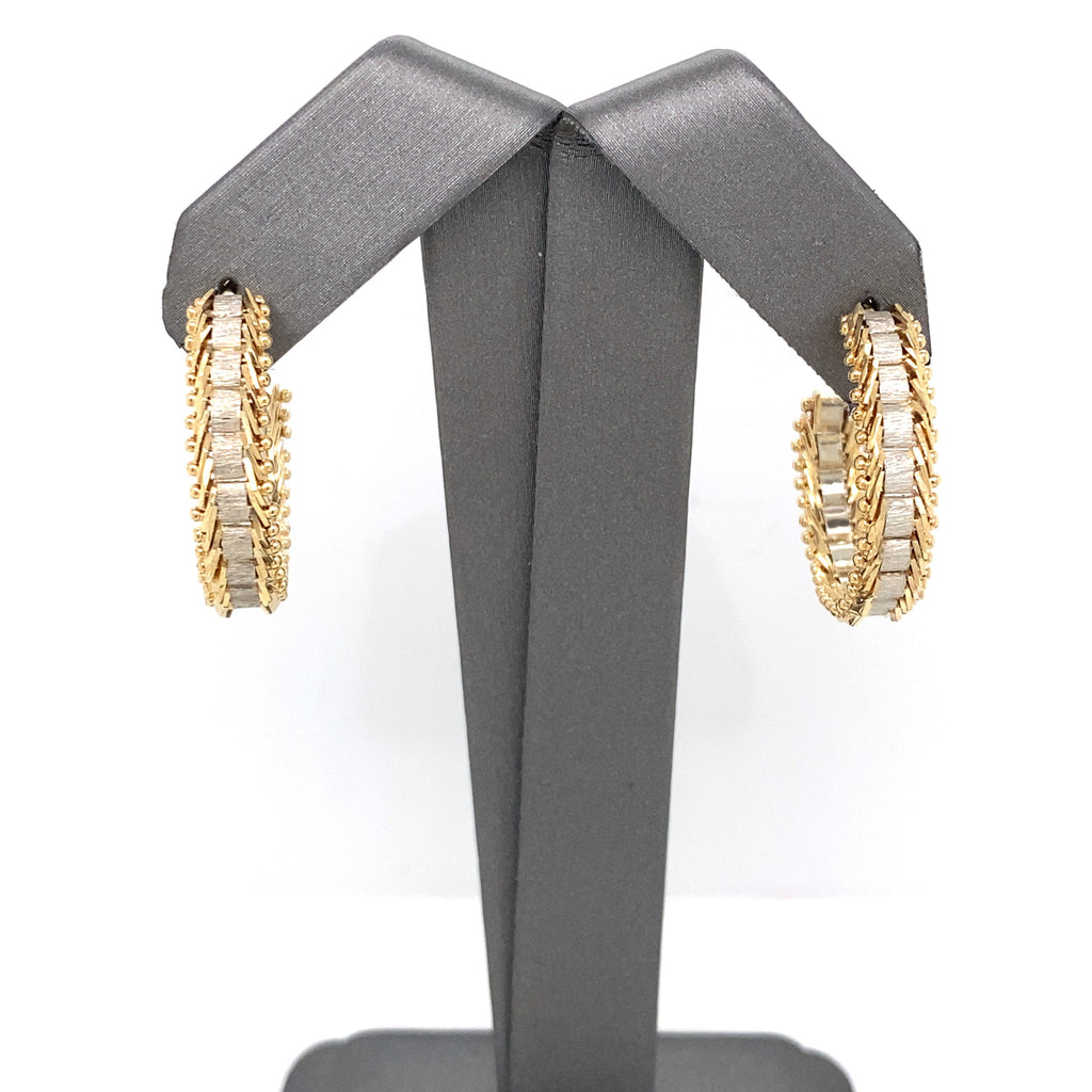 14k Two Tone Gold Fancy Ladies Hoop Earrings