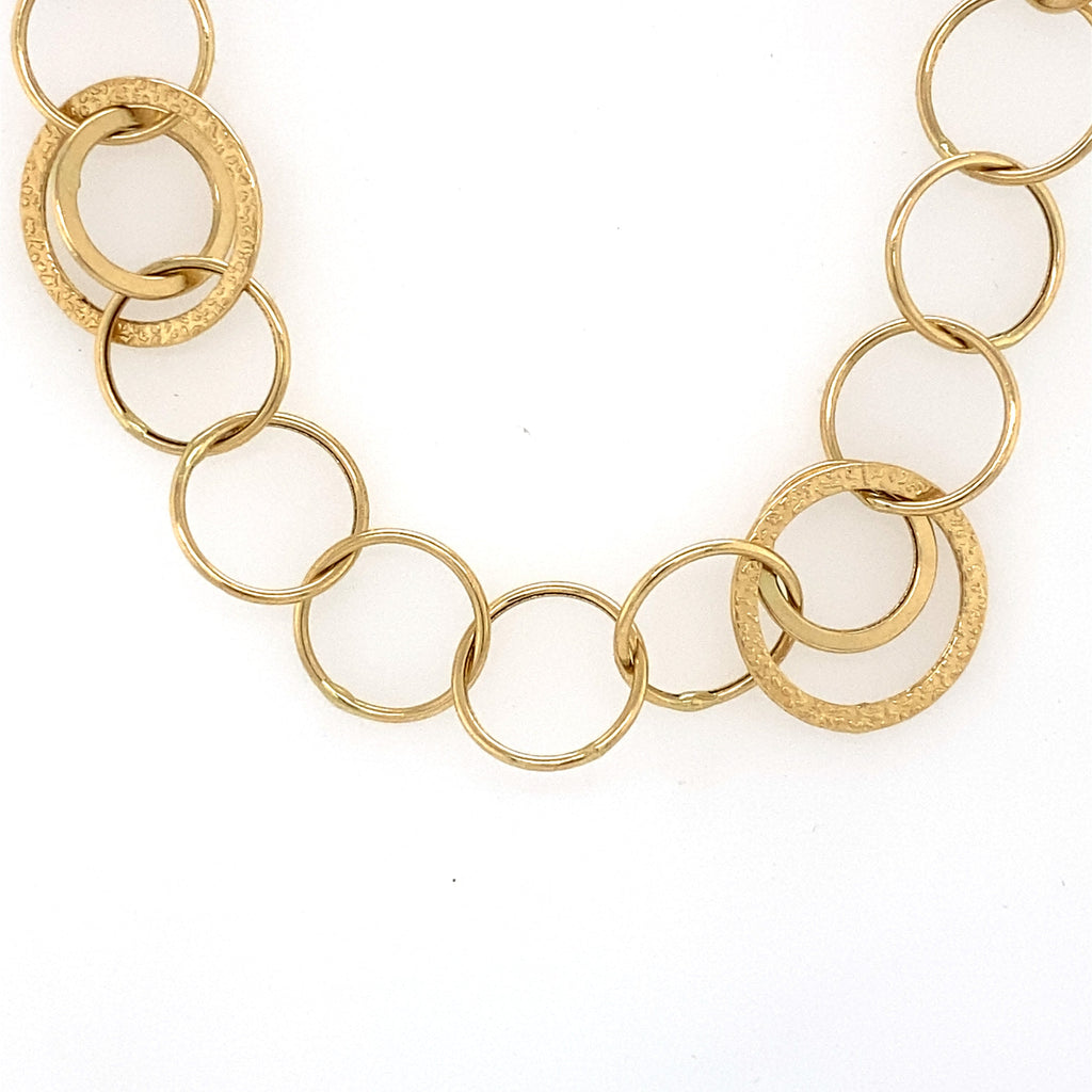 14k Yellow Gold Fancy Circle Link Ladies Necklace, S107137