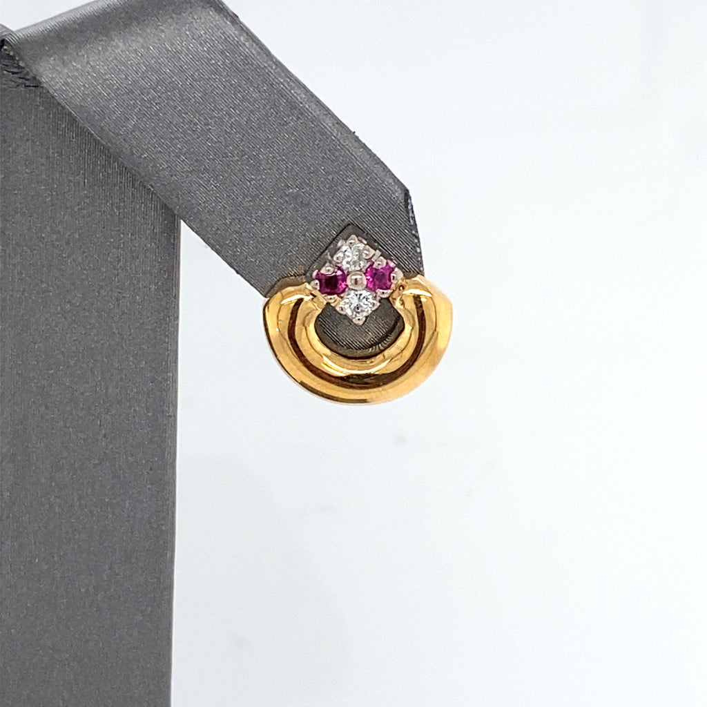 18k Yellow Gold 0.30 Ct Diamond & Ruby Earrings