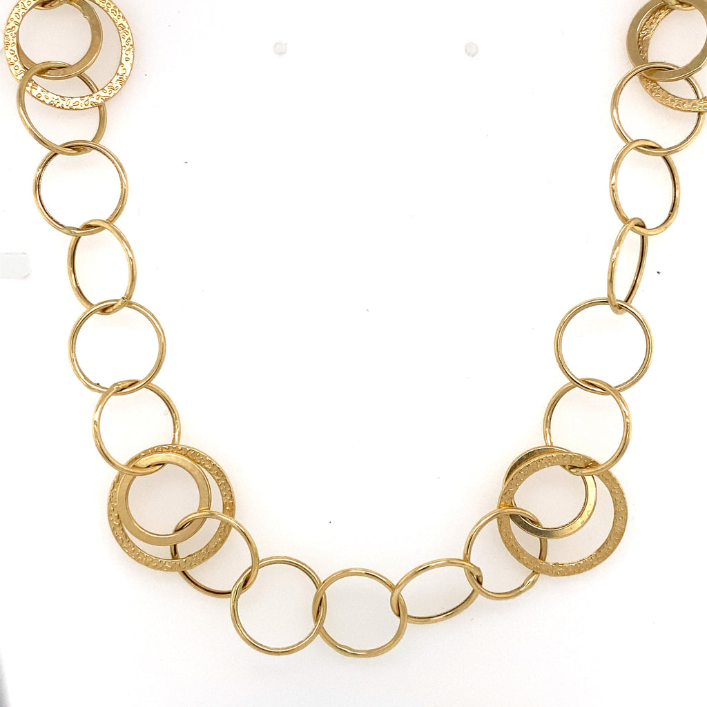 14k Yellow Gold Fancy Circle Link Ladies Necklace, S107137